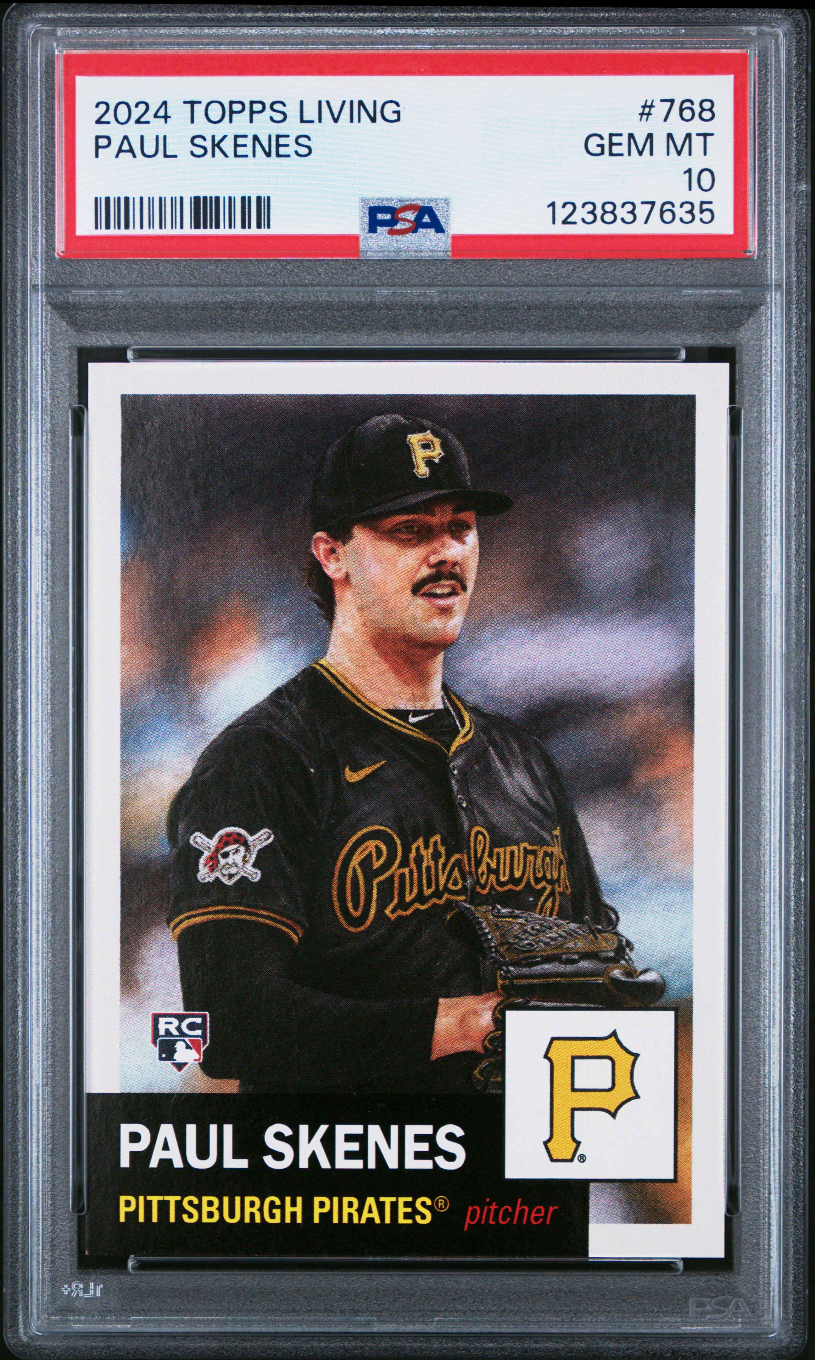 Paul Skenes 2024 Topps Living Pittsburgh Pirates Baseball Rookie Card #768 Graded PSA 10 Cert #123837635