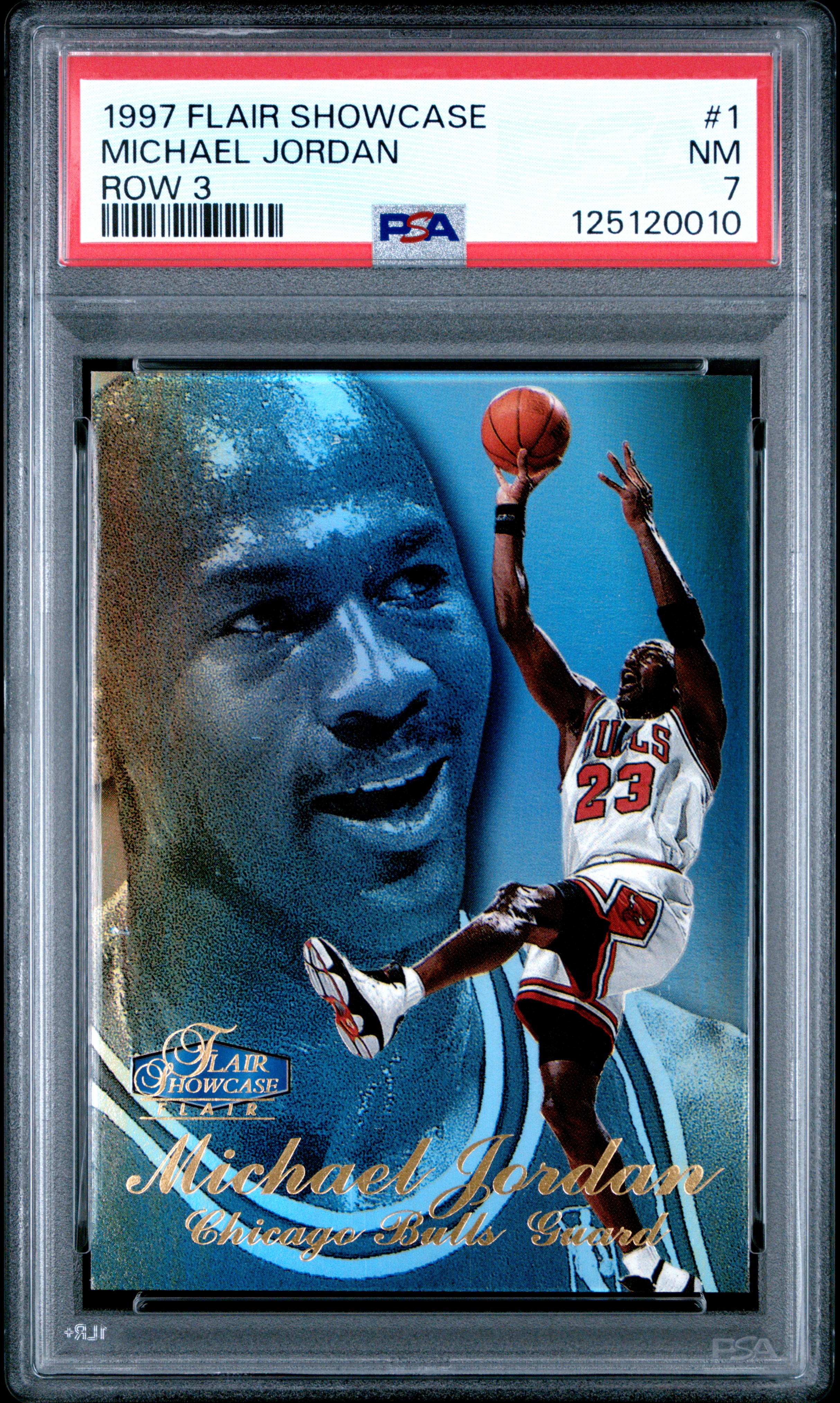 Michael Jordan 1997 Flair Showcase Row 3 Chicago Bulls Basketball Card #1 Graded PSA 7 Cert #125120010