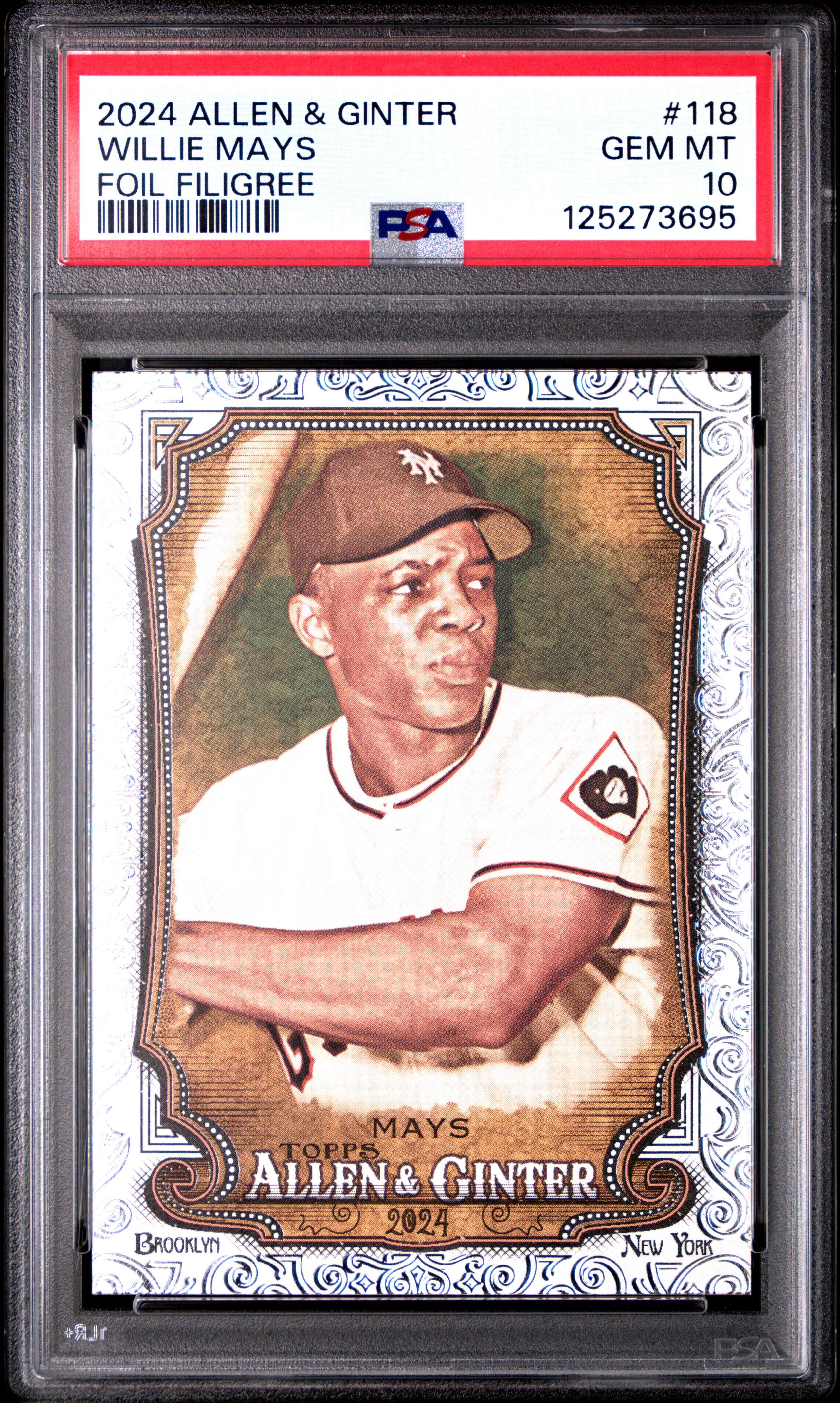 Willie Mays 2024 Allen & Ginter Foil Filigree New York Giants Baseball Card #118 Graded PSA 10 Cert #125273695
