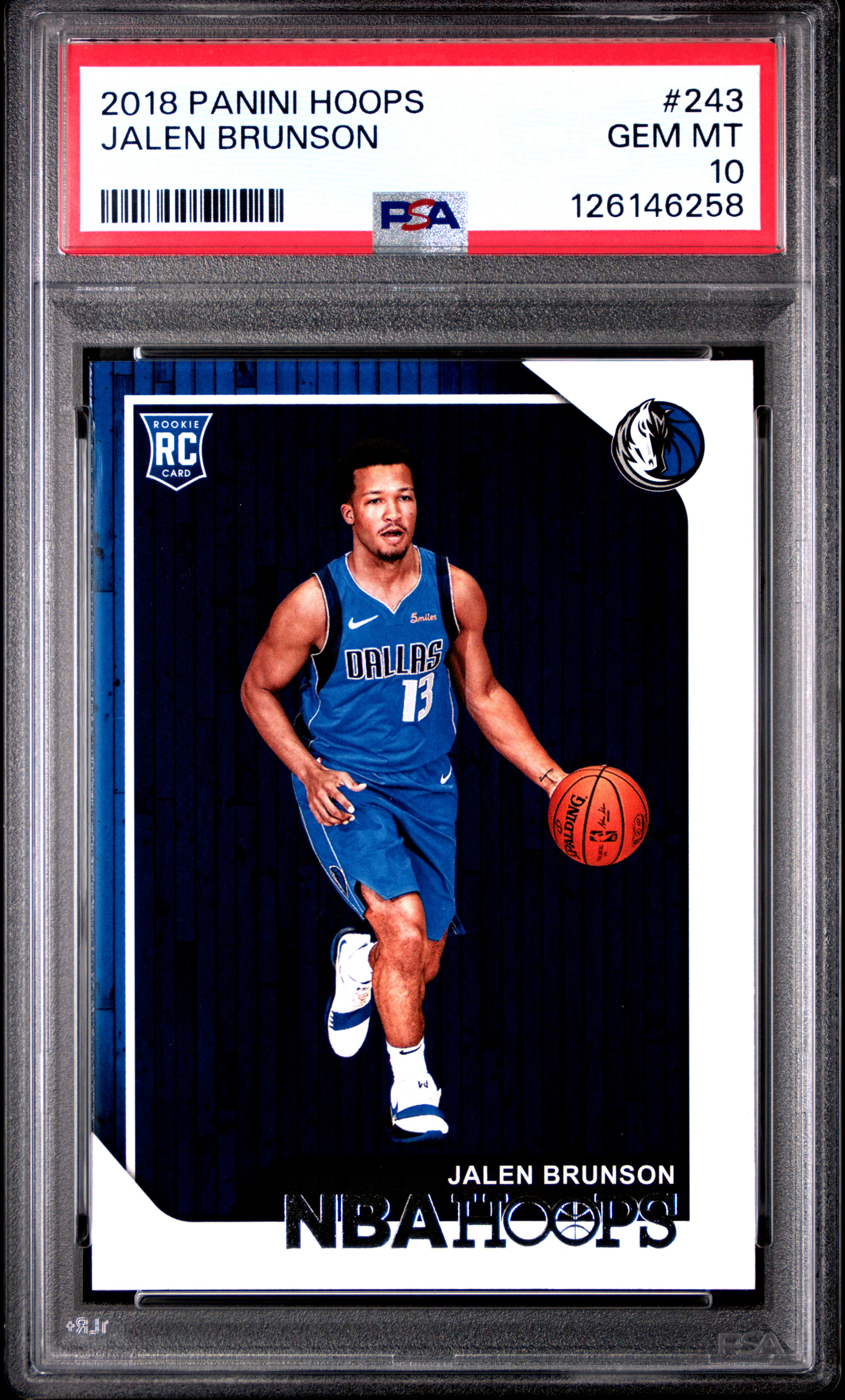 Jalen Brunson 2018 Panini Hoops Dallas Mavericks Basketball RC Rookie Card #243 Graded PSA 10 Cert #126146258