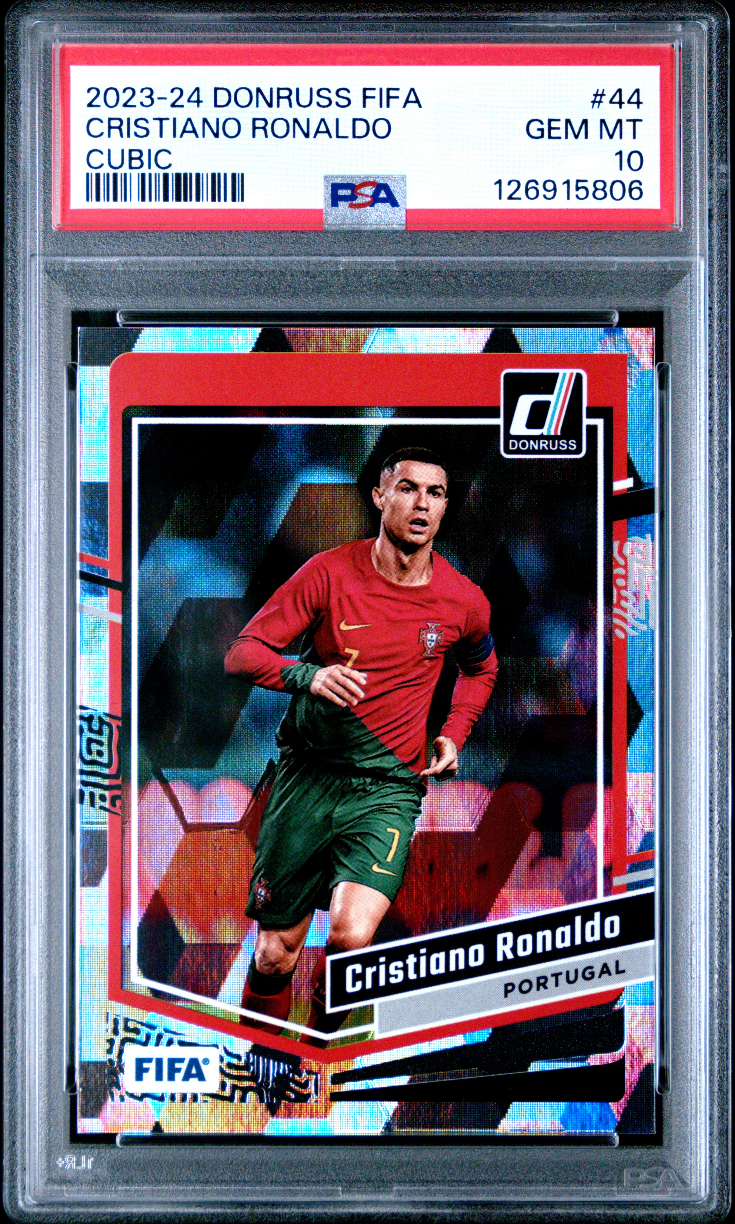 Cristiano Ronaldo 2023 24 Donruss FIFA Cubic Soccer Card #44 Graded PSA 10 Cert #126915806