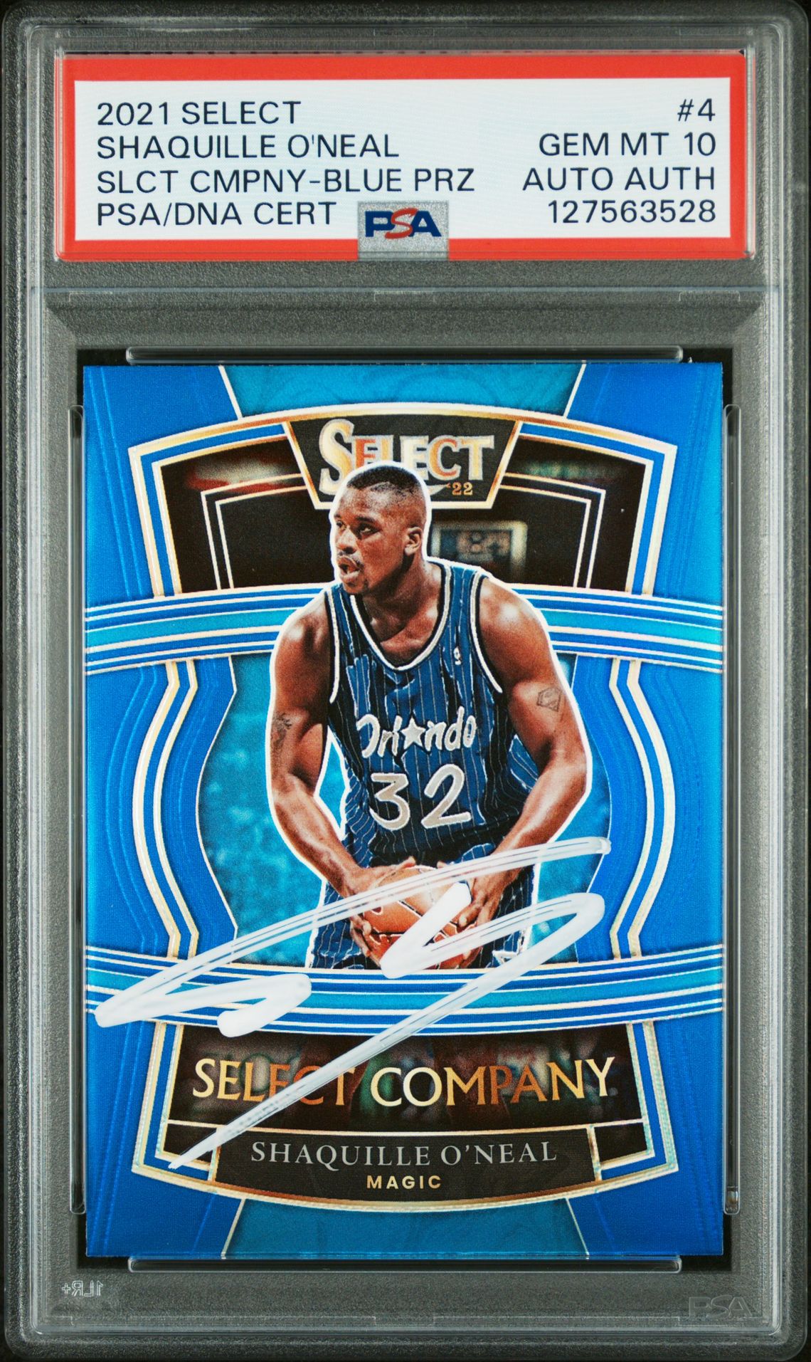Shaquille O'Neal 2021 Select Signed Basketball Card #4 SLCT CMPNY-Blue Prizm Graded PSA 10 Auto Auth Cert #127563528