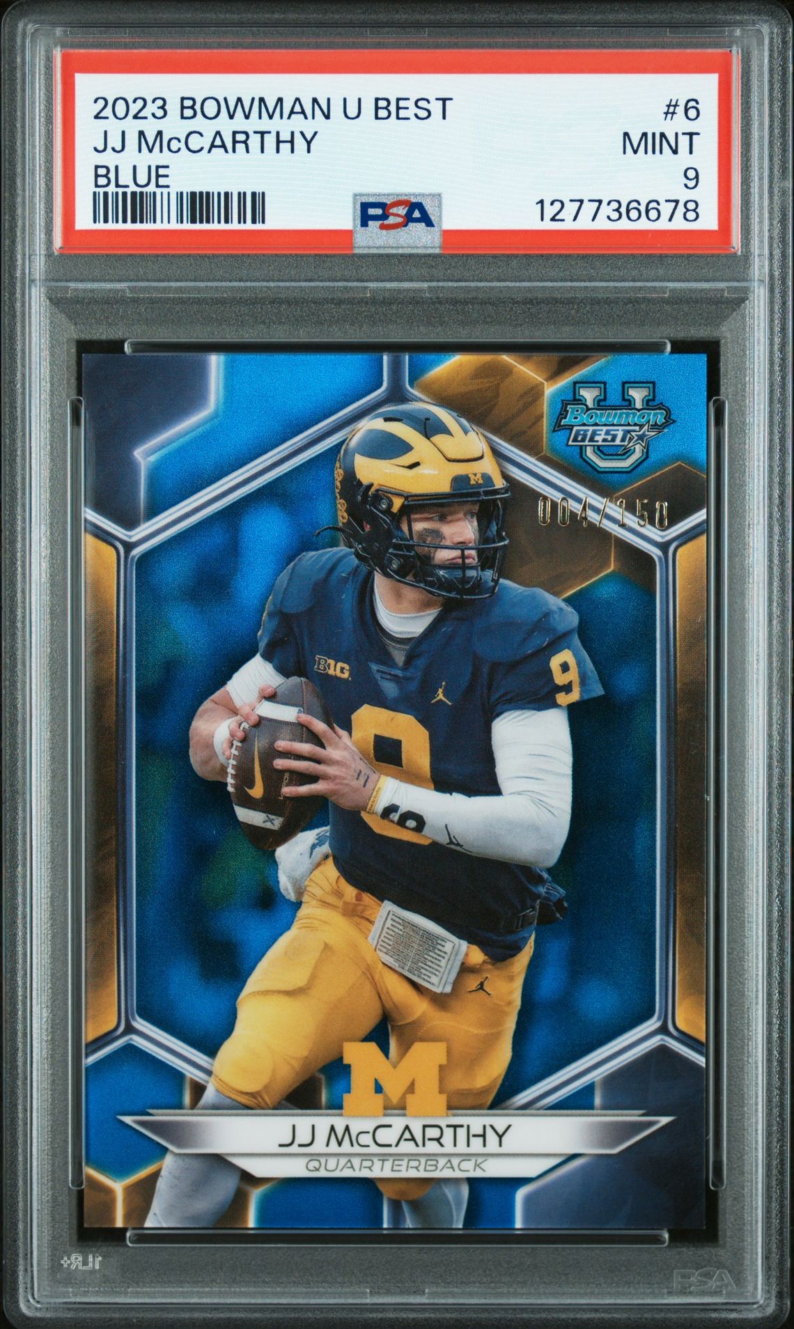 JJ McCarthy 2023 Bowman U Best Football Rookie Card #6 Graded Graded PSA 9 4/150 Cert # 127736678