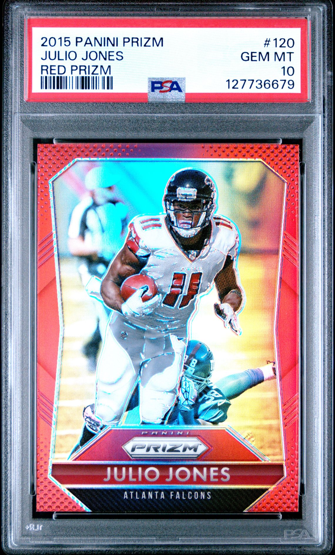 Julio Jones 2015 Panini Prizm Red Football Card #120 Graded PSA 10 Cert # 127736679