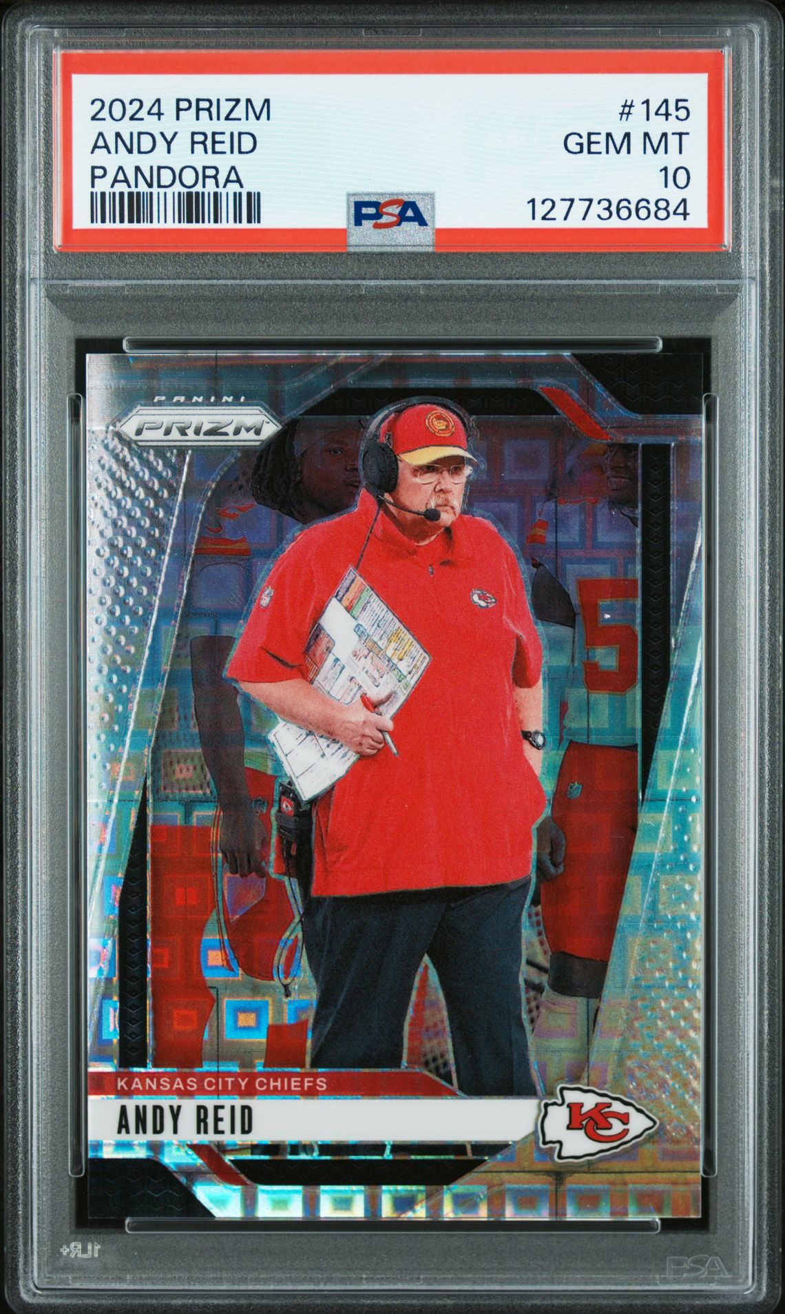 Andy Reid 2024 Prizm Pandora Football Card #145 Graded PSA 10 /400 Cert #1277736684