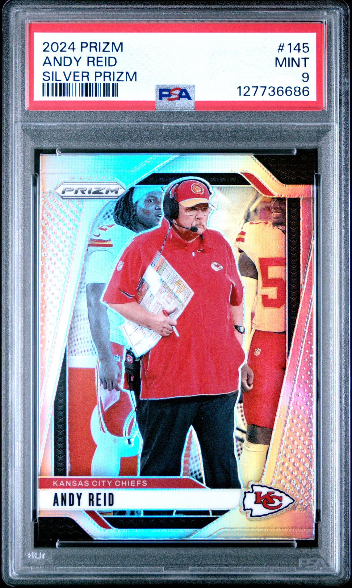 Andy Reid 2024 Prizm Silver Football Card #145 Graded PSA 9 Cert #1277736686