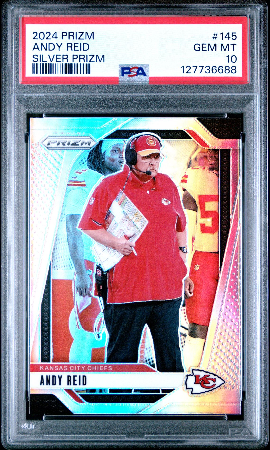Andy Reid 2024 Prizm Silver Football Card #145 Graded PSA 10 Cert #1277736688