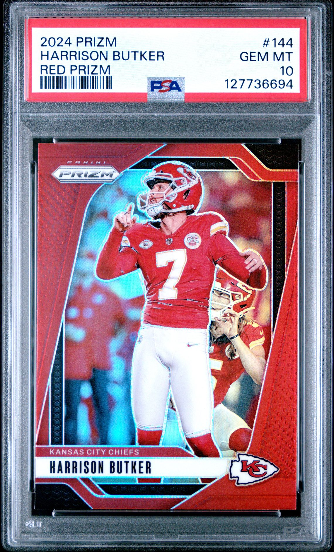 Harrison Butker 2024 Prizm Red Football Card #144 Graded PSA 10 Cert #1277736694