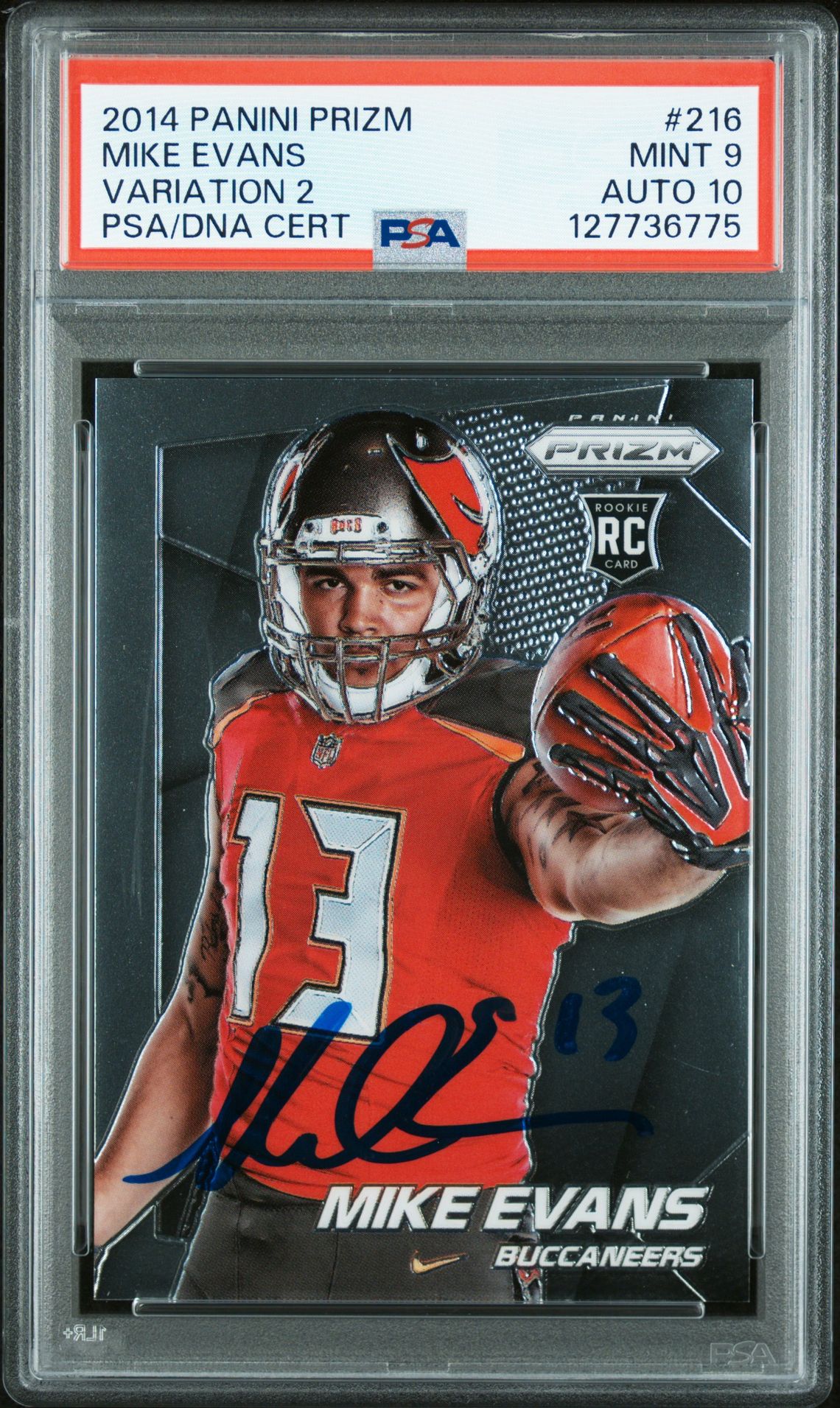 Mike Evans 2014 Panini Prizm Variation 2 Signed Football Rookie Card #216 Graded PSA 9 Auto 10 Cert #127736775