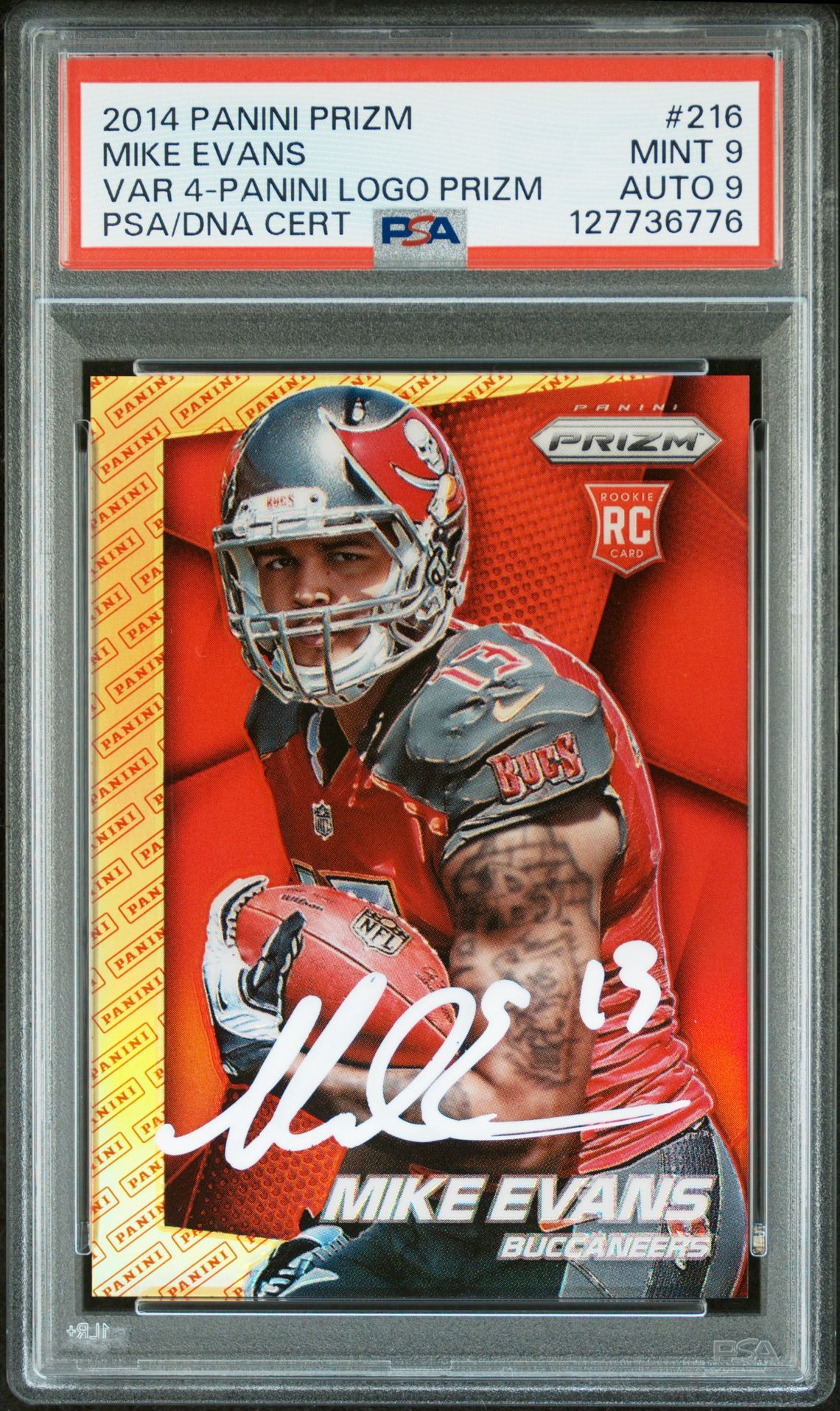 Mike Evans 2014 Panini Prizm Panini Logo Prizm Signed Football Rookie Card #216 Graded PSA 9 Auto 9 Cert #127736776