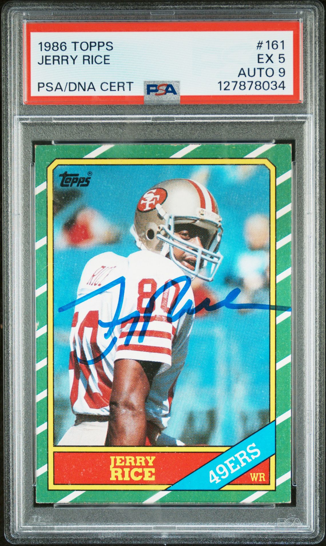 Jerry Rice 1986 Topps Signed Football Rookie Card #161 Graded PSA 5 Auto 9 Cert #127878034
