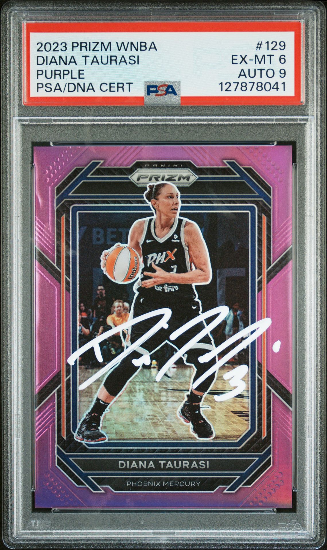 Diana Taurasi 2023 Panini Prizm WNBA Purple Signed Basketball Card #129 Graded PSA 6 Auto 9 75/149 Cert #127878041