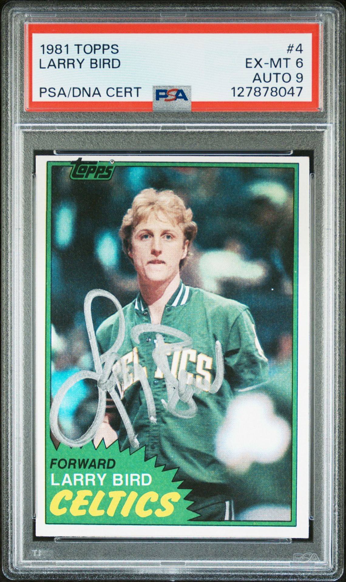 Larry Bird 1981 Topps Signed Basketball Card #4 Graded PSA 6 Auto 9 Cert #127878047
