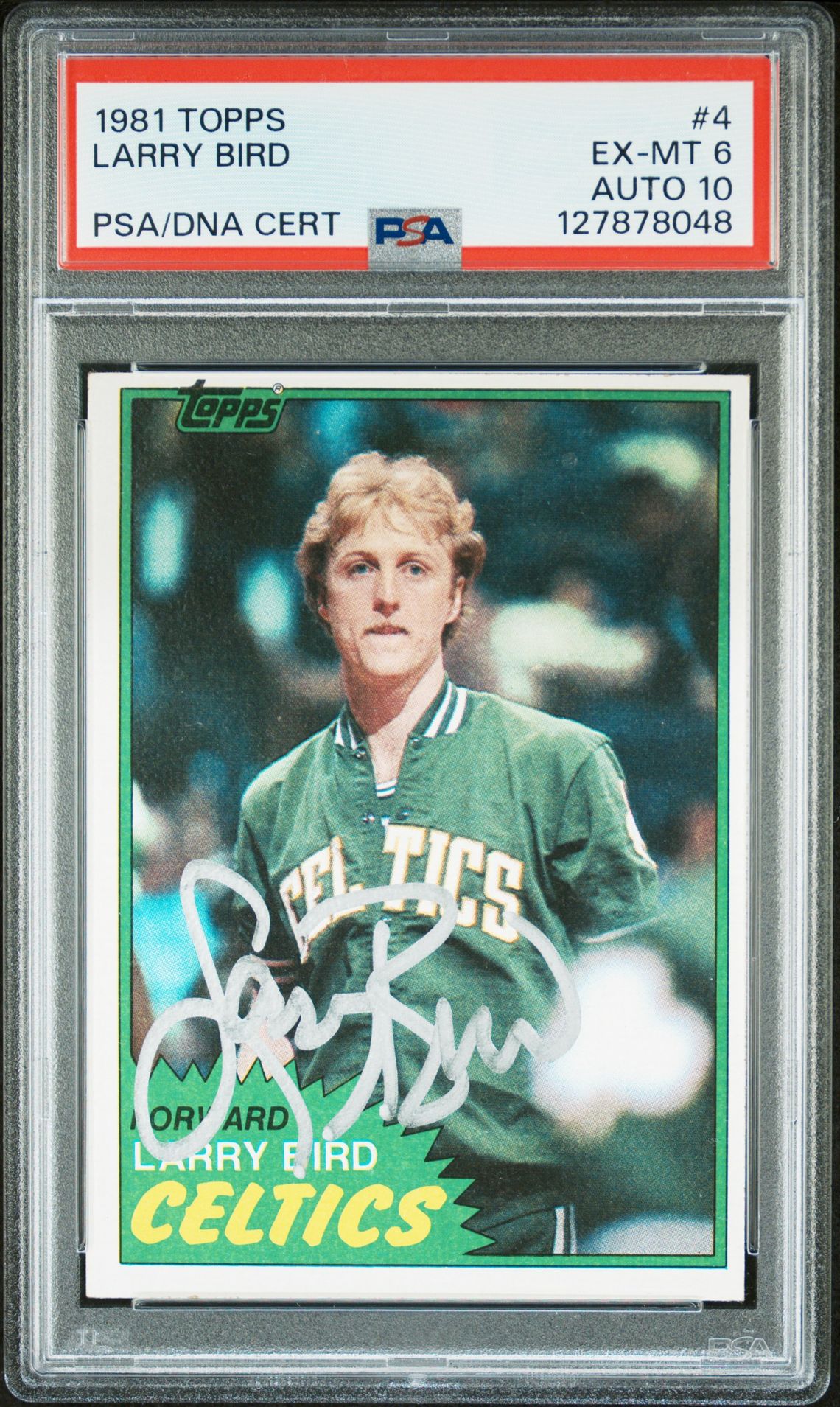 Larry Bird 1981 Topps Signed Basketball Card #4 Graded PSA 6 Auto 10 Cert #127878048