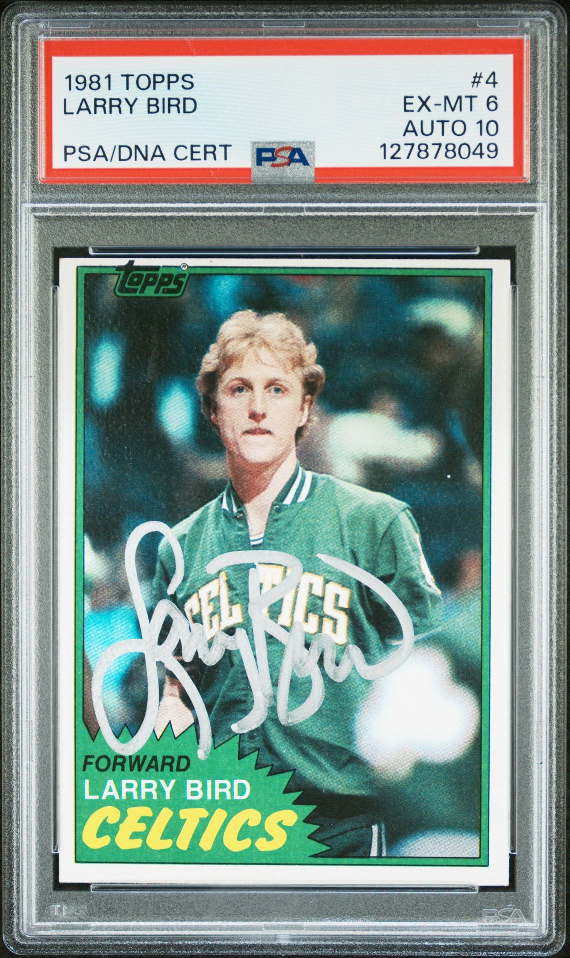 Larry Bird 1981 Topps Signed Basketball Card #4 Graded PSA 6 Auto 10 Cert #127878049