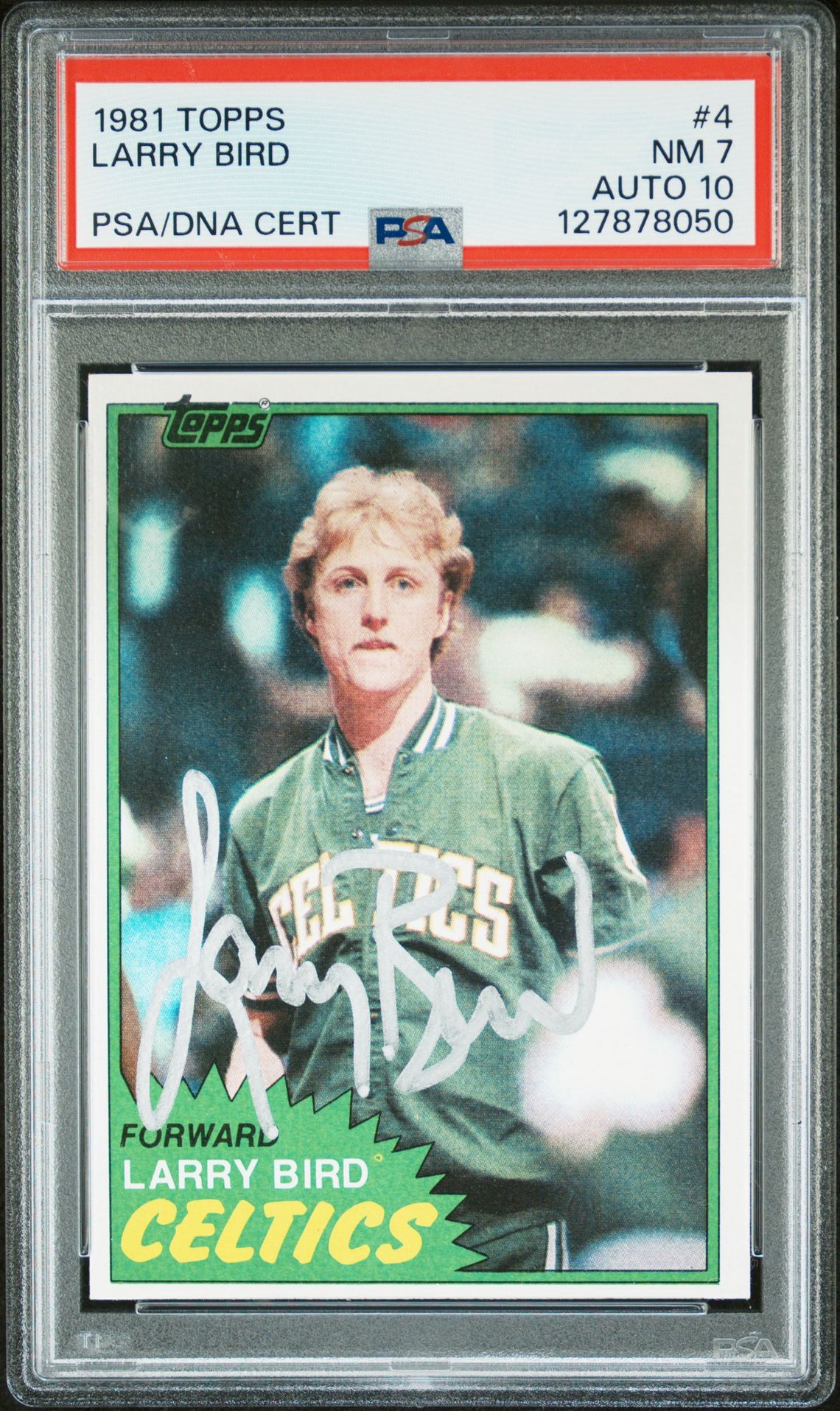 Larry Bird 1981 Topps Signed Basketball Card #4 Graded PSA 7 Auto 10 Cert #127878050