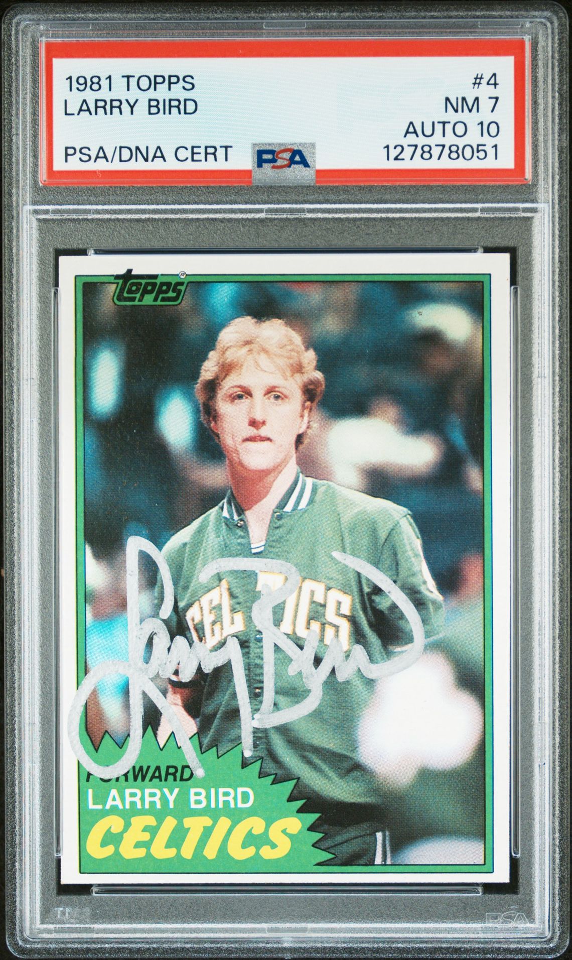 Larry Bird 1981 Topps Signed Basketball Card #4 Graded PSA 7 Auto 10 Cert #127878051