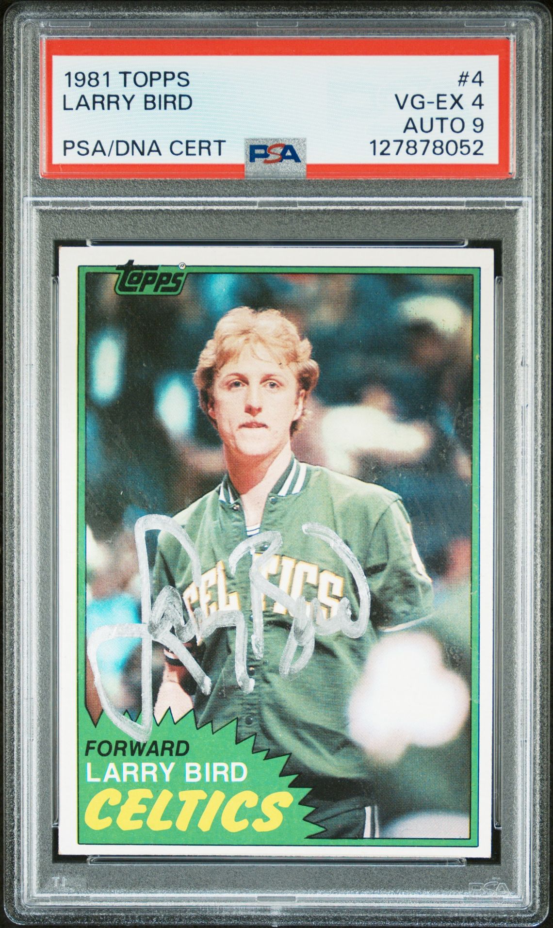 Larry Bird 1981 Topps Signed Basketball Card #4 Graded PSA 4 Auto 9 Cert #127878052