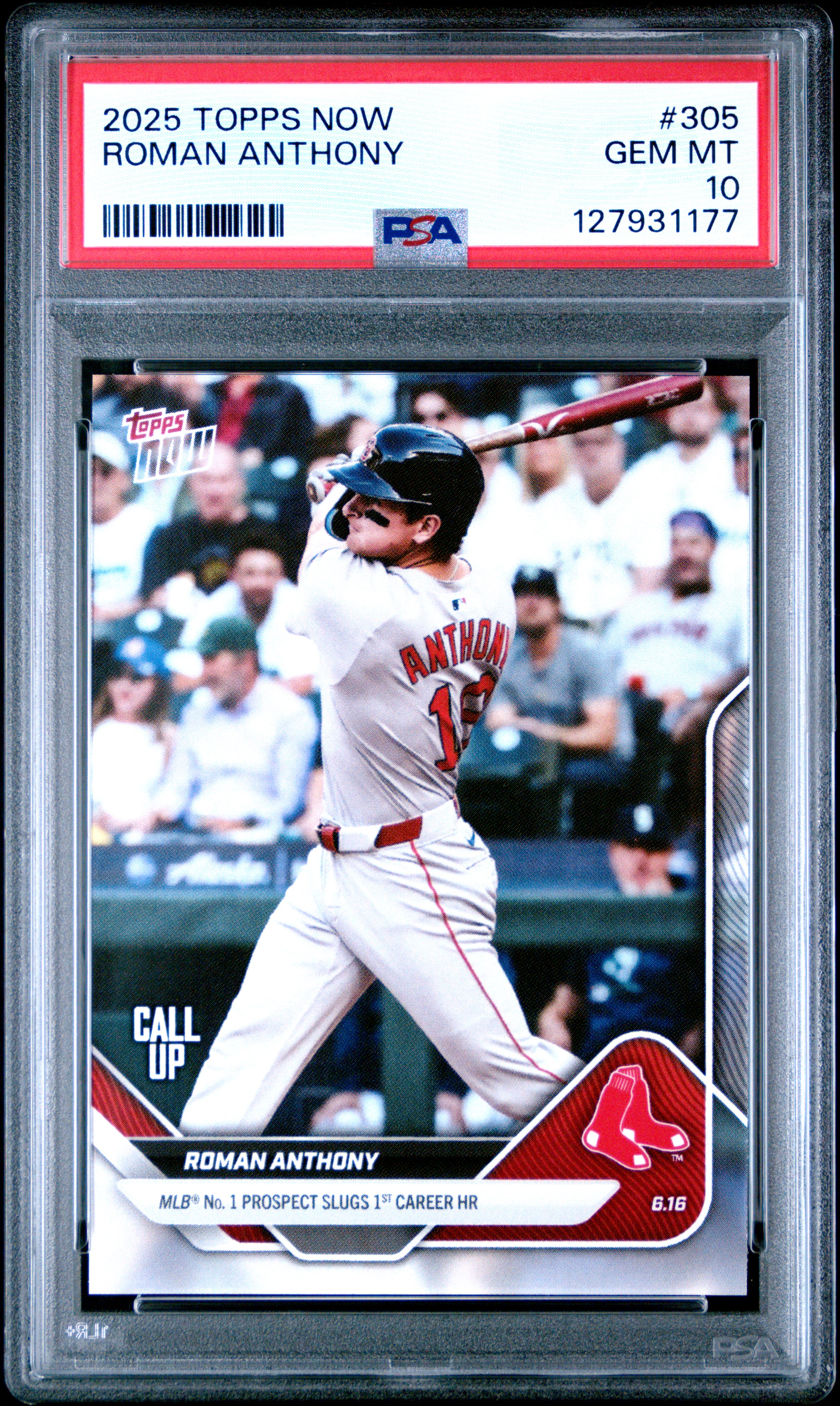 Roman Anthony 2025 Topps Now 1st Career Home Run Baseball Rookie Card #305 Graded PSA 10 Cert #127931177