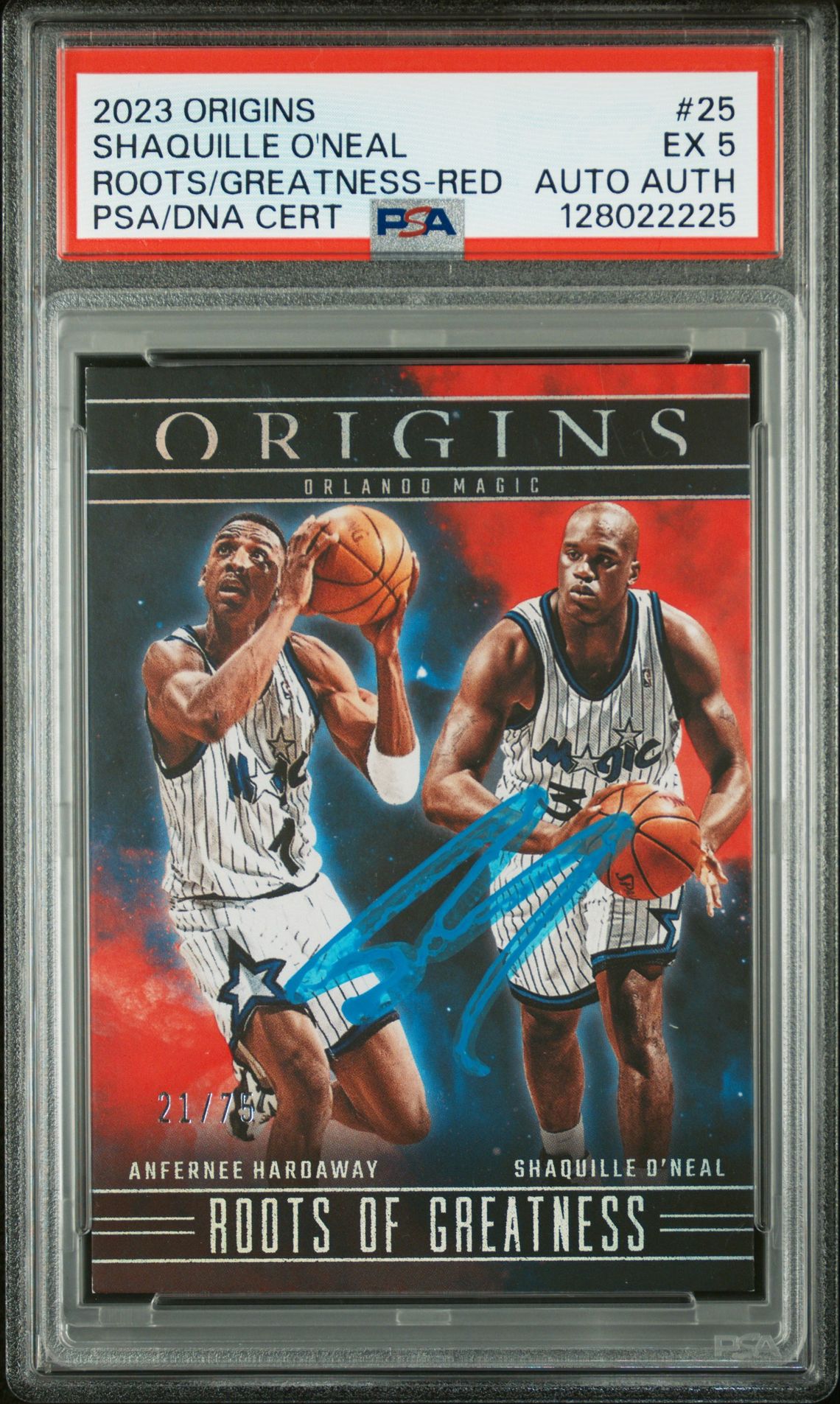 Shaquille O'Neal 2023 Origins Roots of Greatness Red Signed Basketball Card #25 Graded PSA 5 Auto Cert #128022225 Shaquille O'Neal 2023 Origins Roots of Greatness Red Signed Basketball Card #25 Graded PSA 5 Auto Cert #128022225