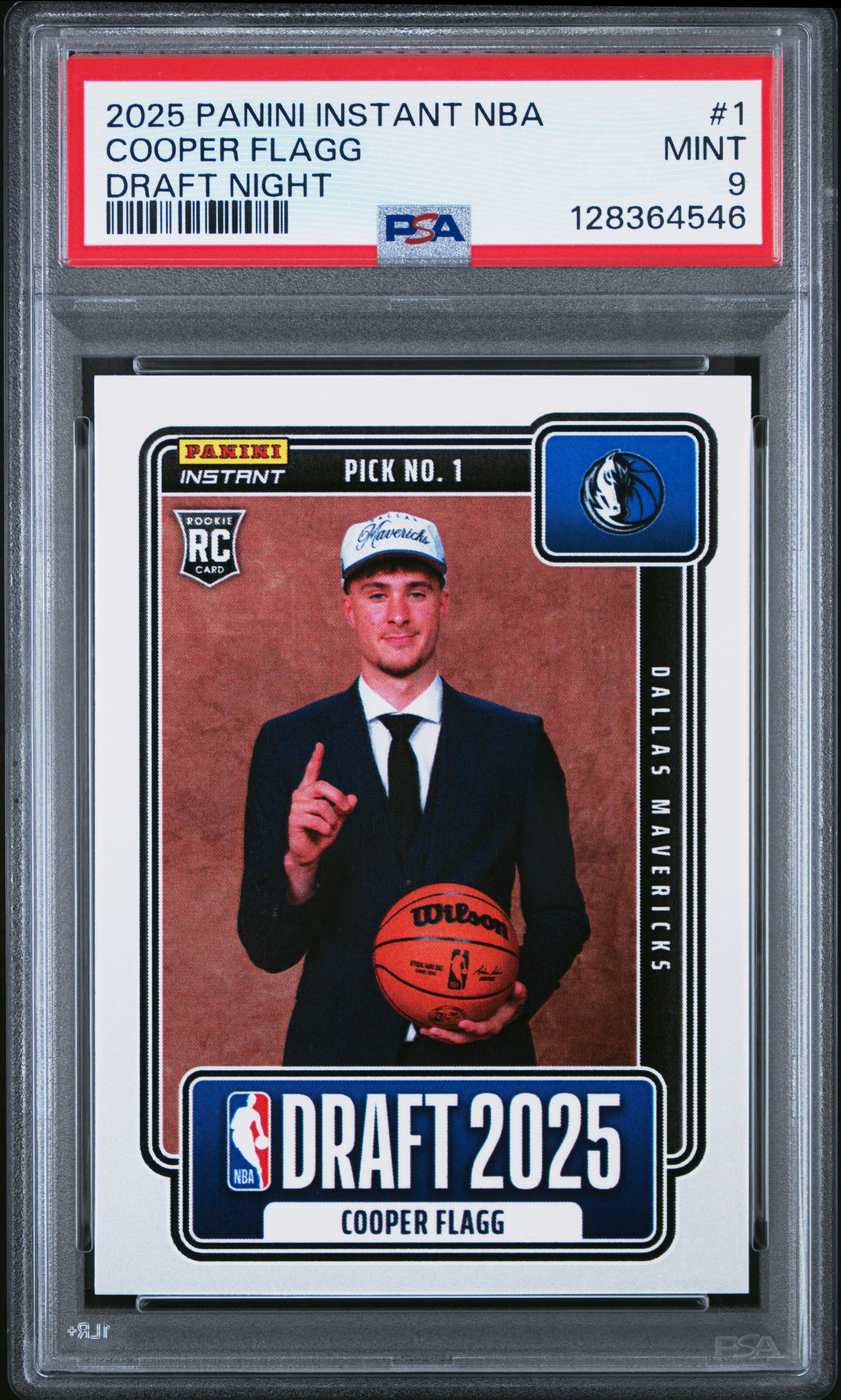Cooper Flagg 2025 Panini Instant NBA Draft Night Dallas Mavericks Basketball Rookie Card #1 Graded PSA 9 Cert #128364546