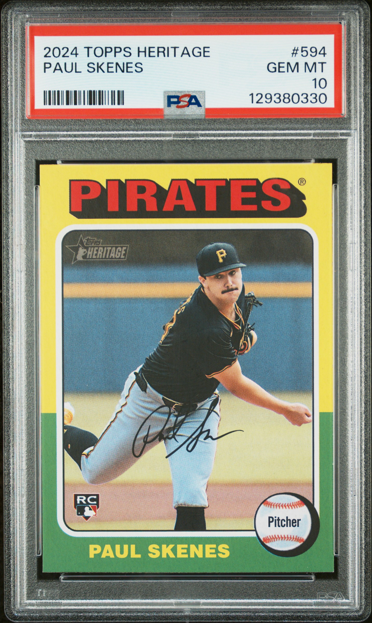 Paul Skenes 2024 Topps Heritage Pittsburgh Pirates Baseball Rookie Card #594 Graded PSA 10 Cert #129380330