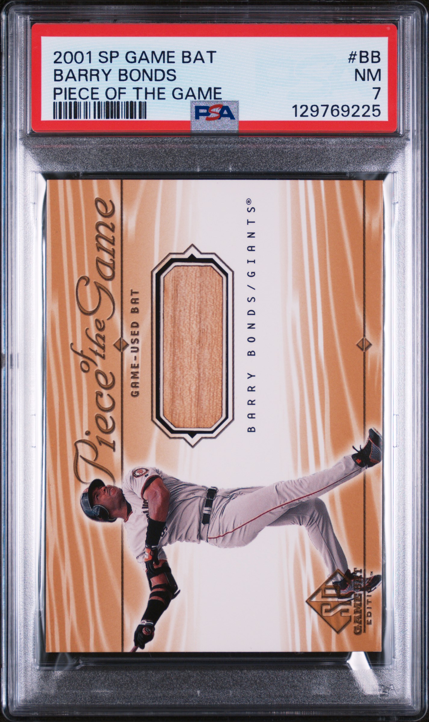 Barry Bonds 2001 SP Game Bat Piece Of The Game Game-Used Bat San Francisco Giants Baseball Card #BB Graded PSA 7 Cert #129769225