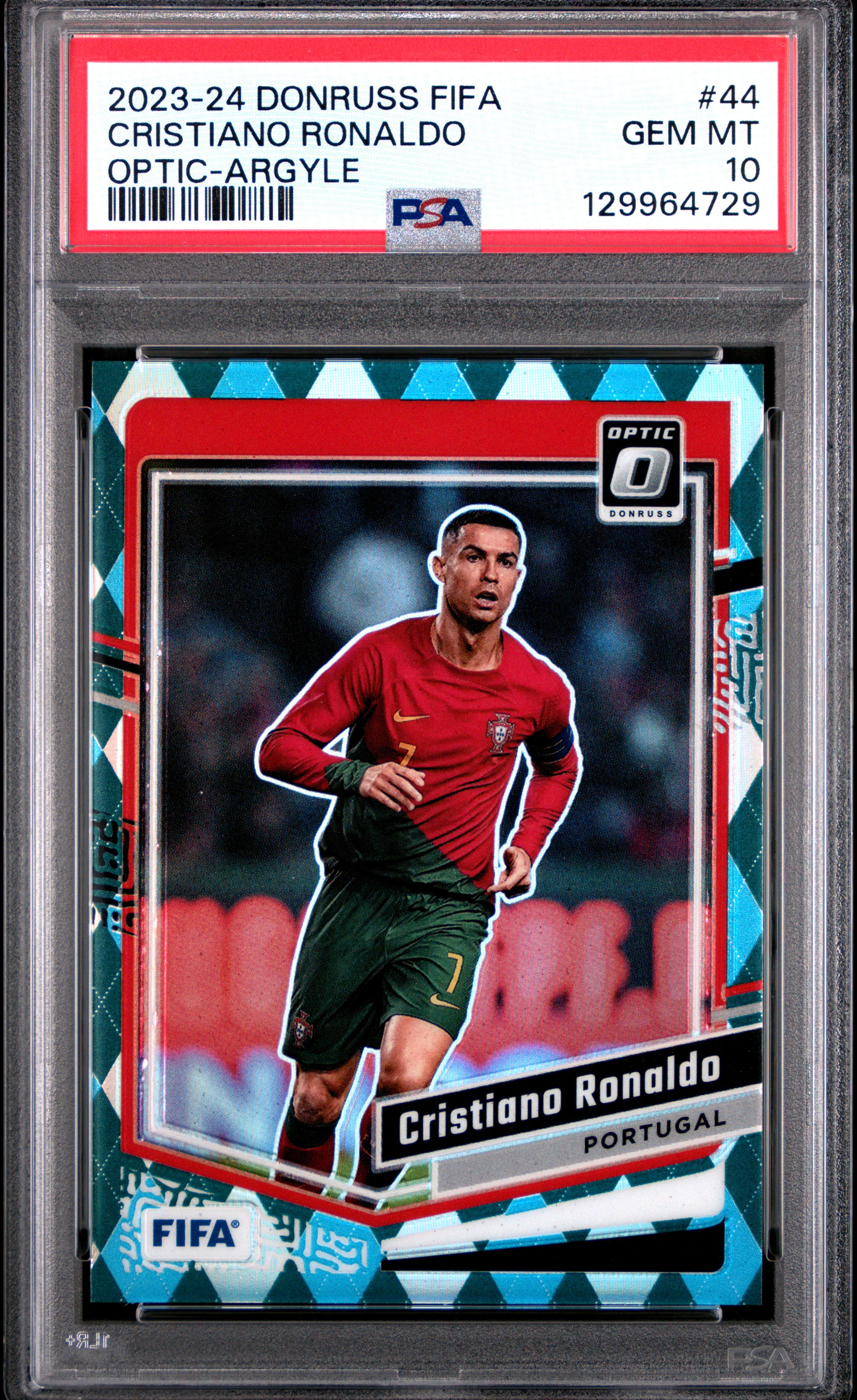 Cristiano Ronaldo 2023-24 Donruss FIFA Optic Argyle Soccer Card #44 Graded PSA 10 Cert #129964729