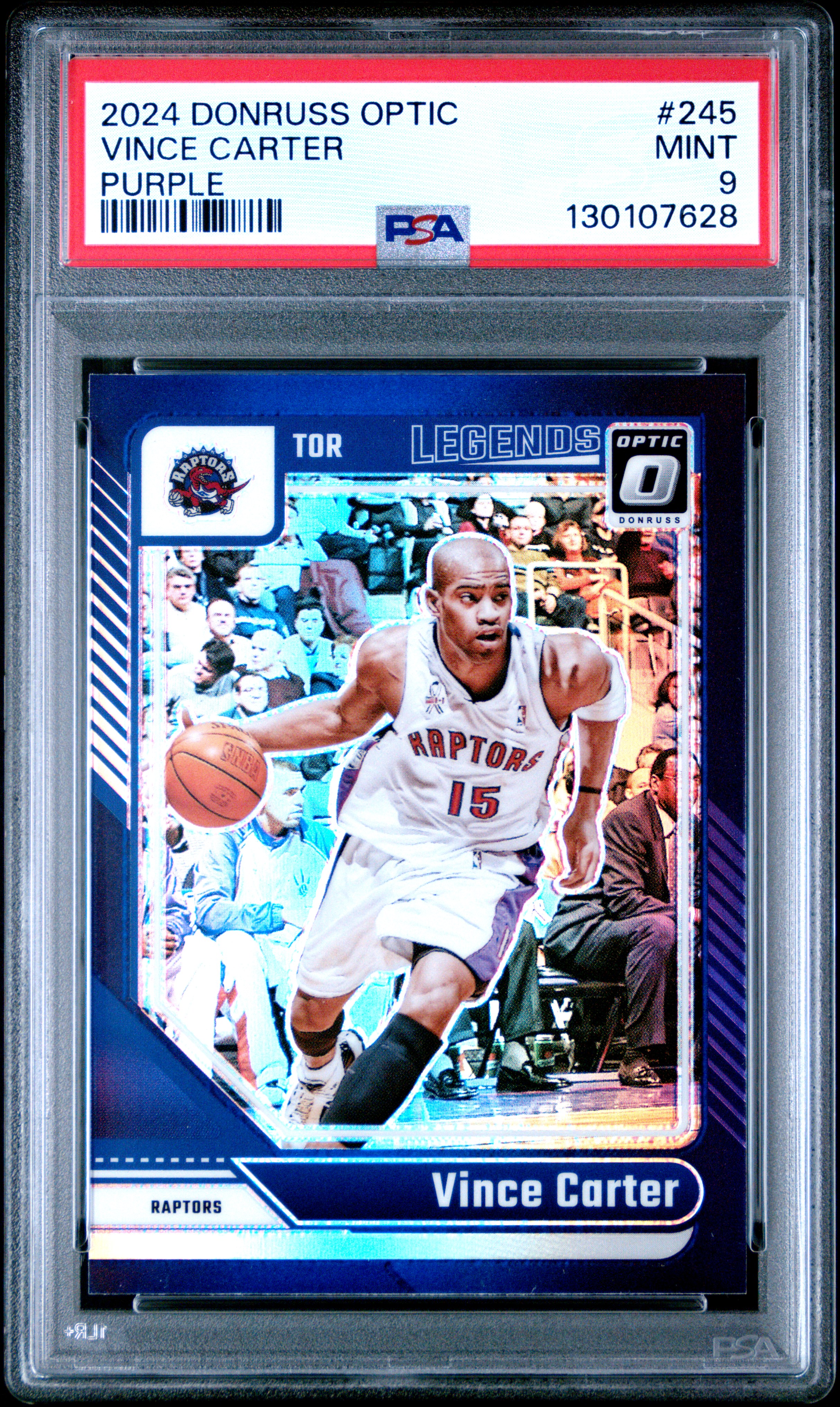 Vince Carter 2024 Donruss Optic Purple Basketball Card #245 Graded PSA 9 Cert #130107628