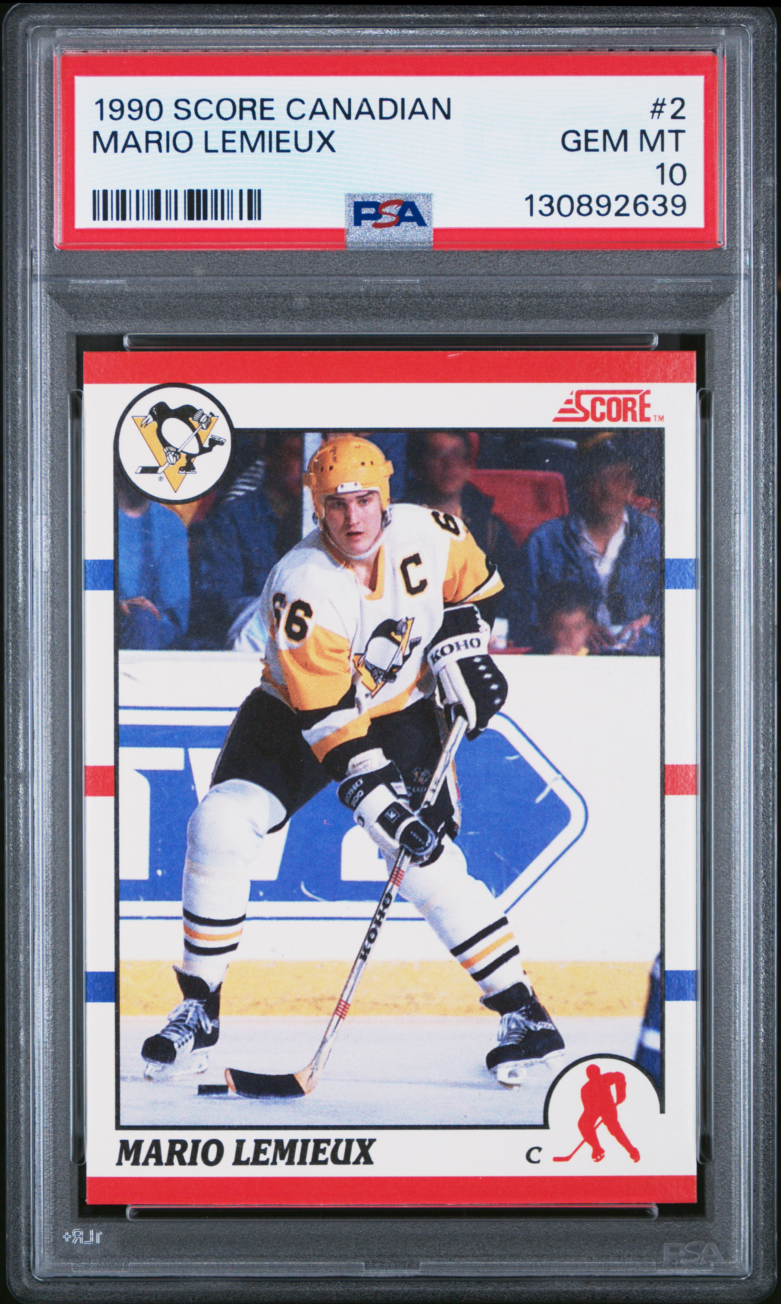 Mario Lemieux 1990 Score Canadian Hockey Card #2 Graded PSA 10 Cert #130892639