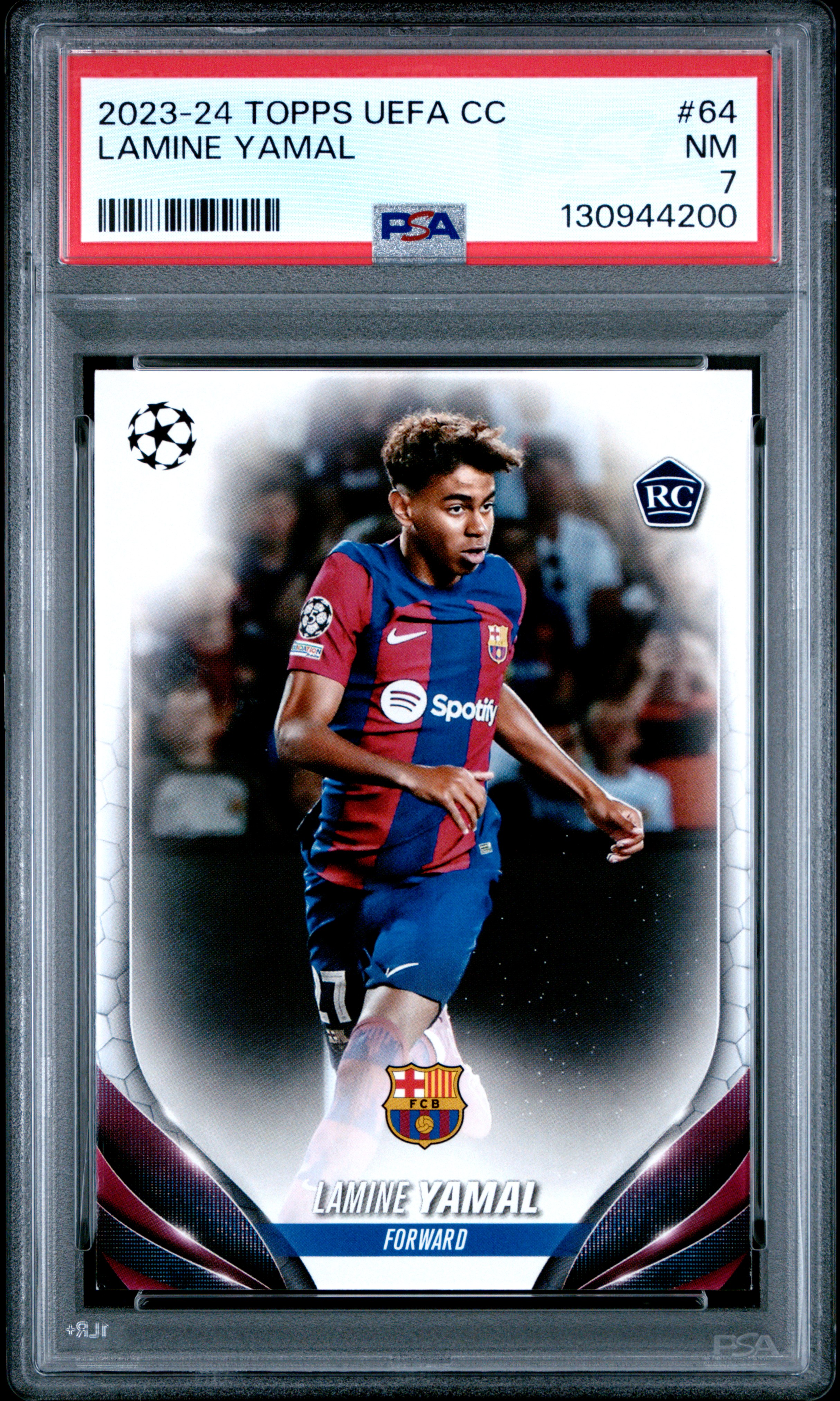 Lamine Yamal 2023-24 Topps UEFA Champions League Rookie RC FC Barcelona Soccer Card #64 Graded PSA 7 Cert #130944200