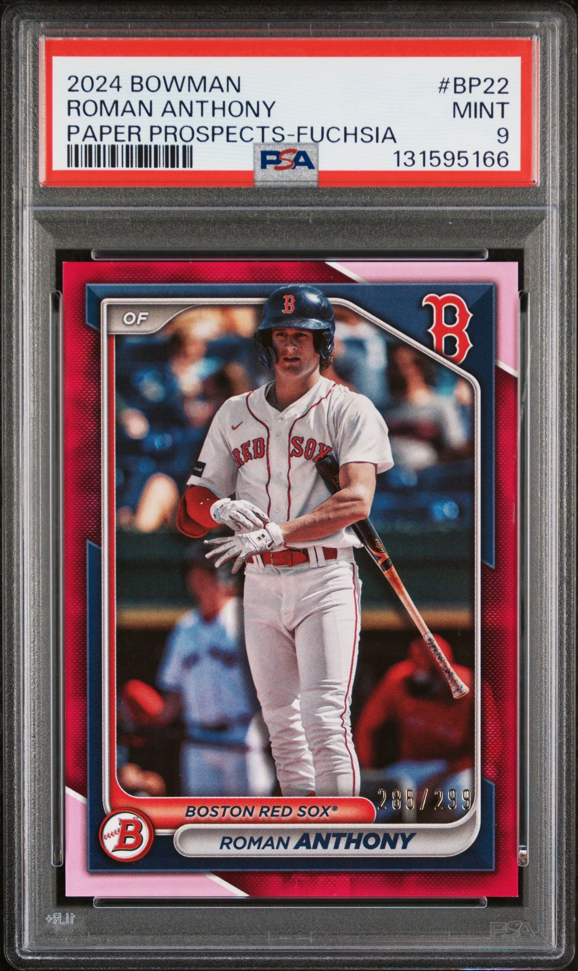Roman Anthony 2024 Bowman Paper Prospects Fuchsia Baseball Rookie Card #BP22 Graded PSA 9 285/299 Cert #131595166