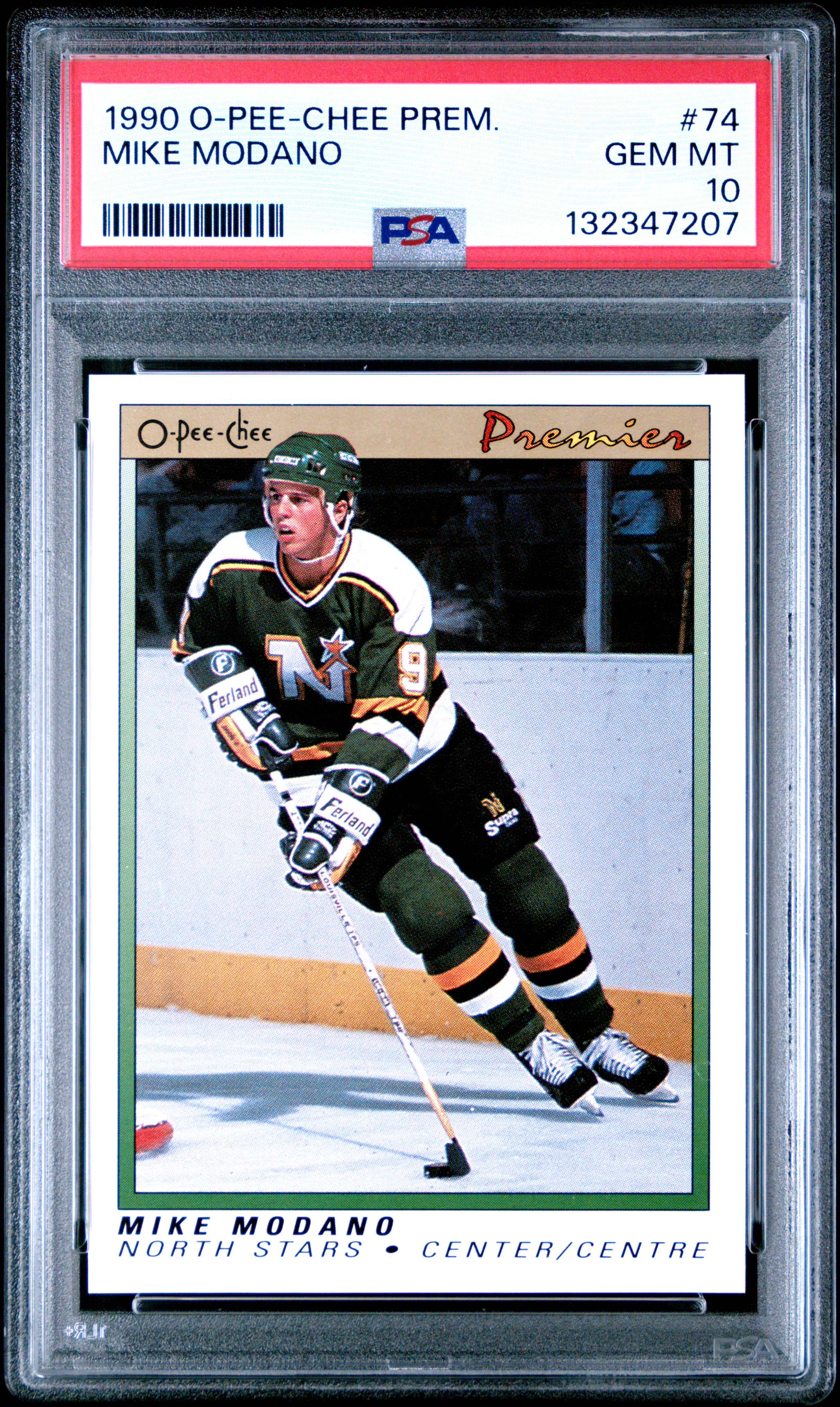 Mike Modano 1990 O-Pee-Chee Premier Minnesota North Stars Hockey Rookie Card RC #74 Graded PSA 10 Cert #132347207 Mike Modano 1990 O-Pee-Chee Premier Minnesota North Stars Hockey Rookie Card RC #74 Graded PSA 10 Cert #132347207