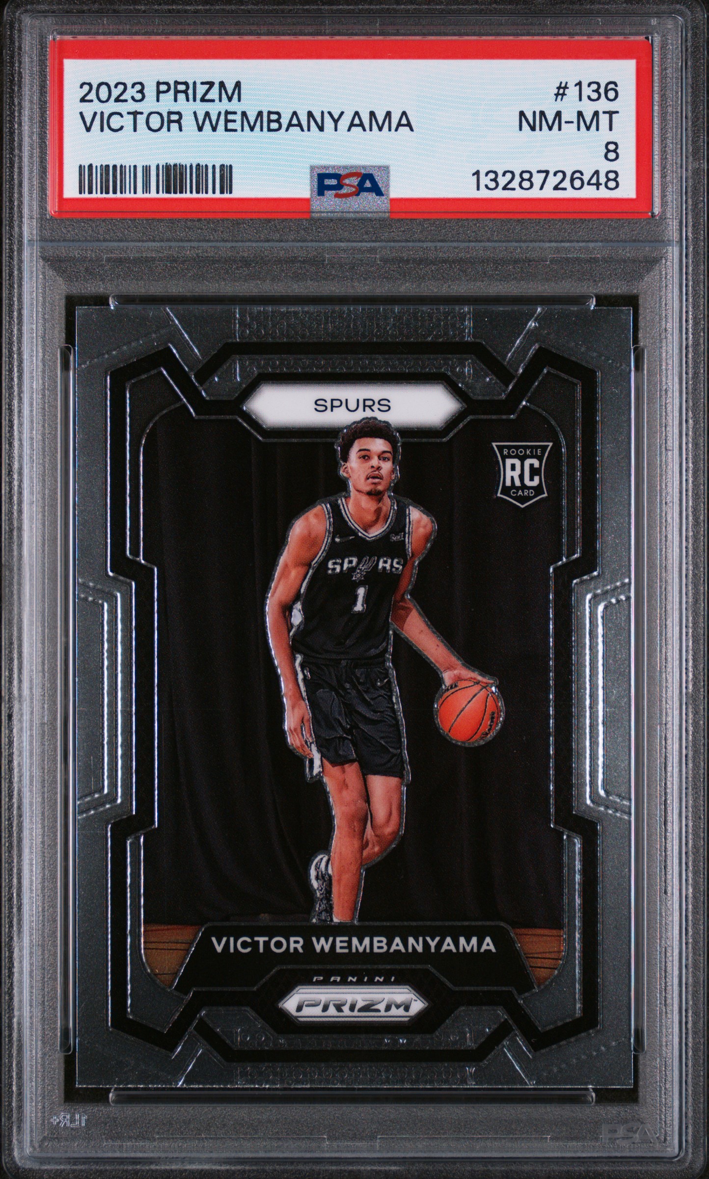 Victor Wembanyama 2023 Panini Prizm San Antonio Spurs Basketball Rookie Card #136 Graded PSA 8 Cert #132872648