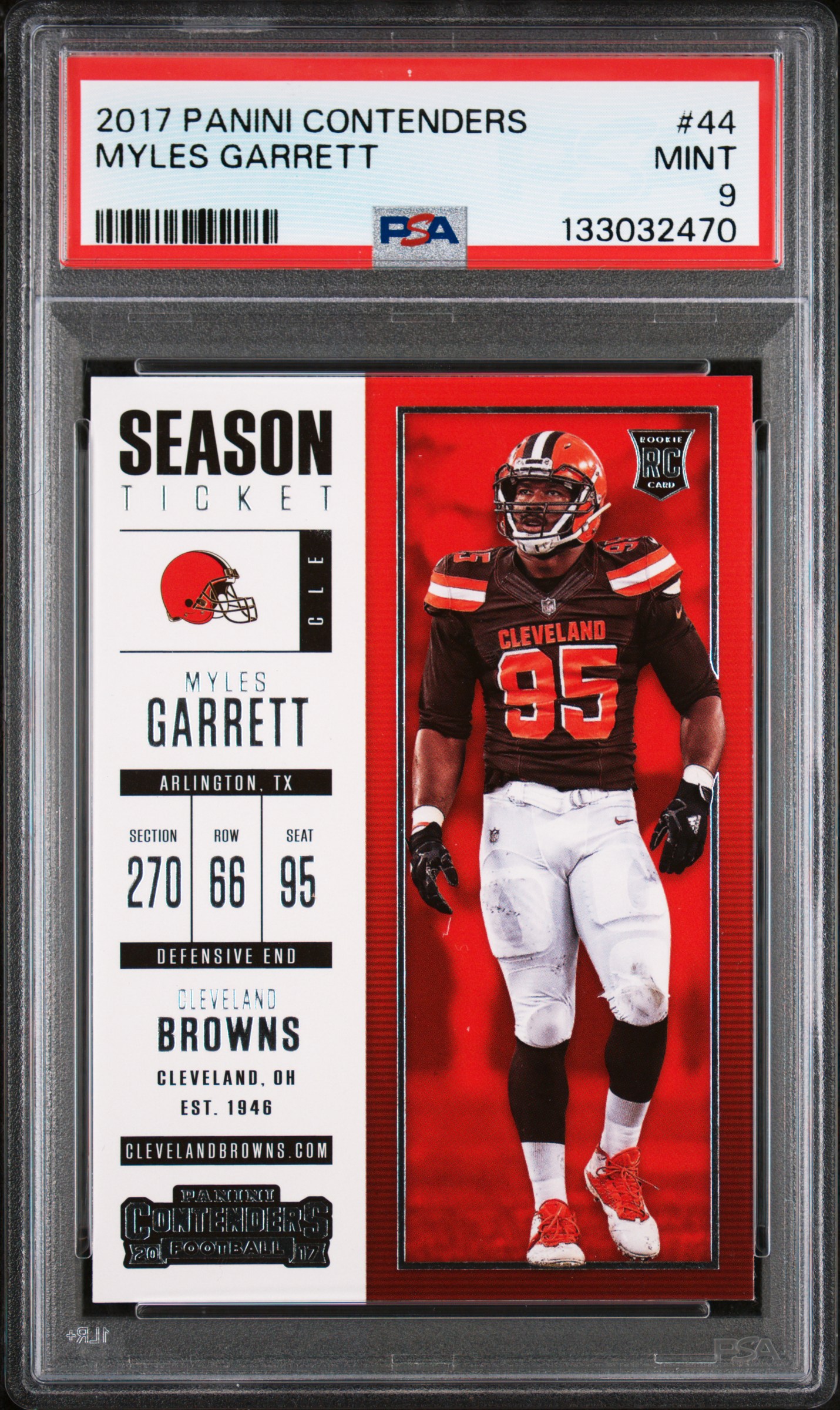Myles Garrett 2017 Panini Contenders Cleveland Browns Football RC Rookie Card #44 Graded PSA 9 Cert #133032470