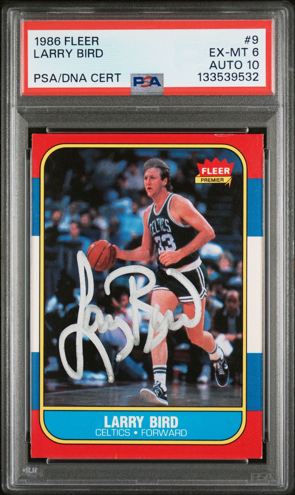Larry Bird 1986 Fleer Signed Basketball Card #9 Graded PSA 6 Auto 10 Cert #133539532