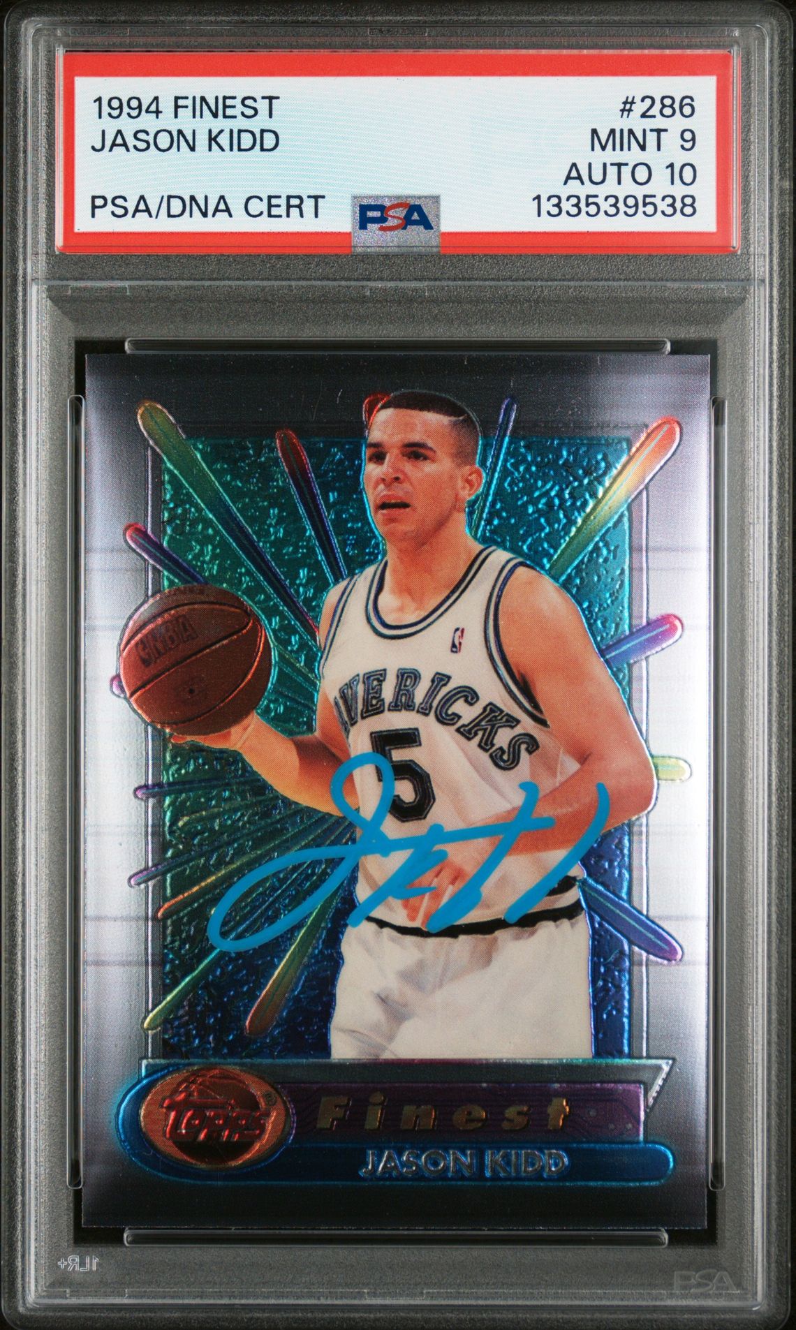 Jason Kidd 1994 Finest Signed Basketball Rookie Card #286 Graded PSA 9 Auto 10 Cert #133539538