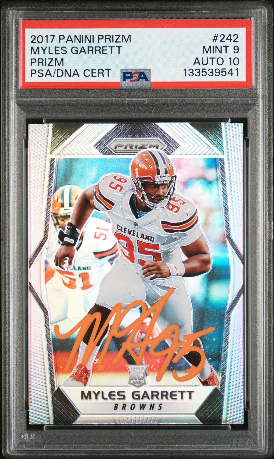 Myles Garrett 2017 Panini Prizm Silver Signed Football Rookie Card #242 Graded PSA 9 Auto 10 Cert #133539541