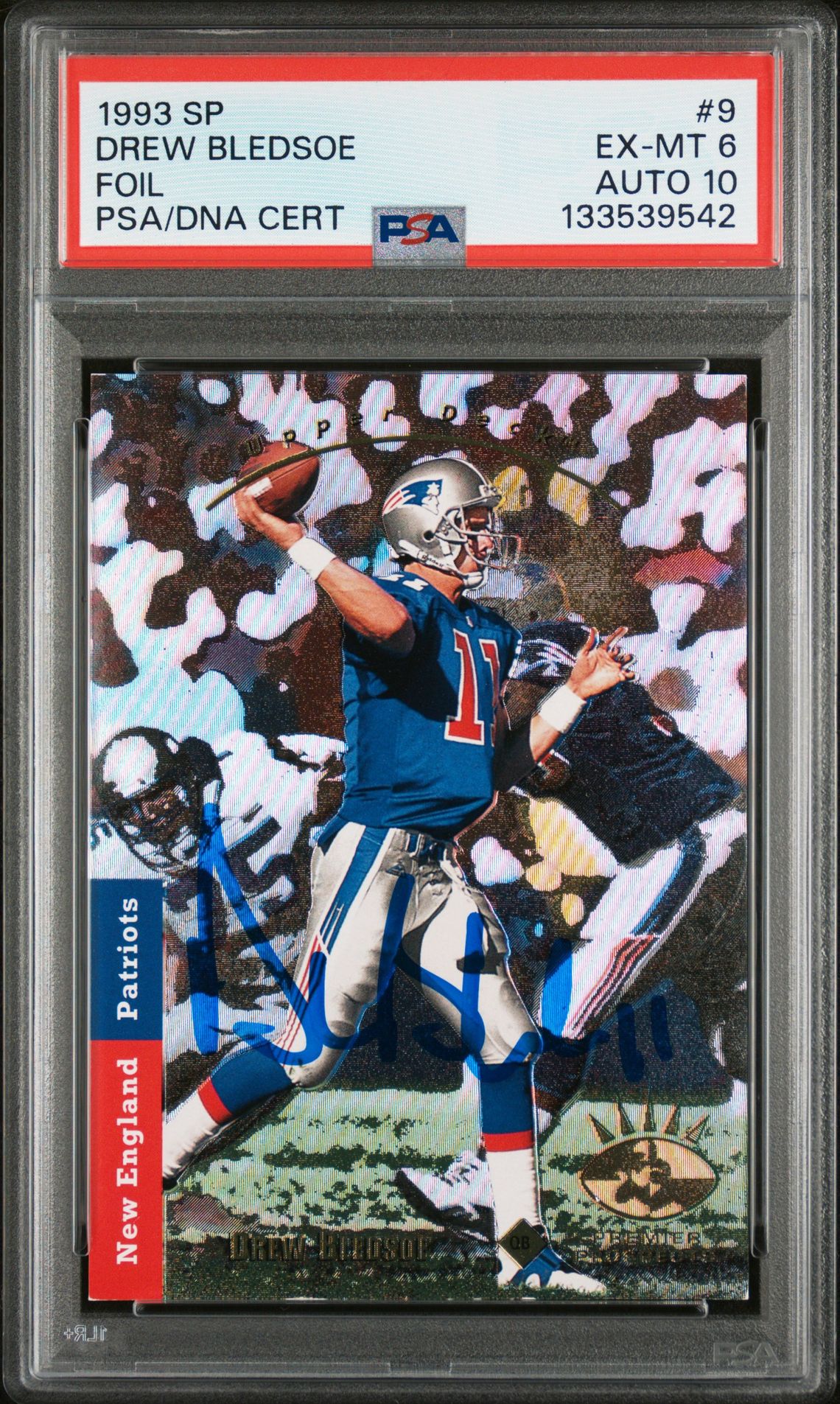 Drew Bledsoe 1993 SP Foil Signed Football Rookie Card #9 Graded PSA 6 Auto 10 Cert #133539542