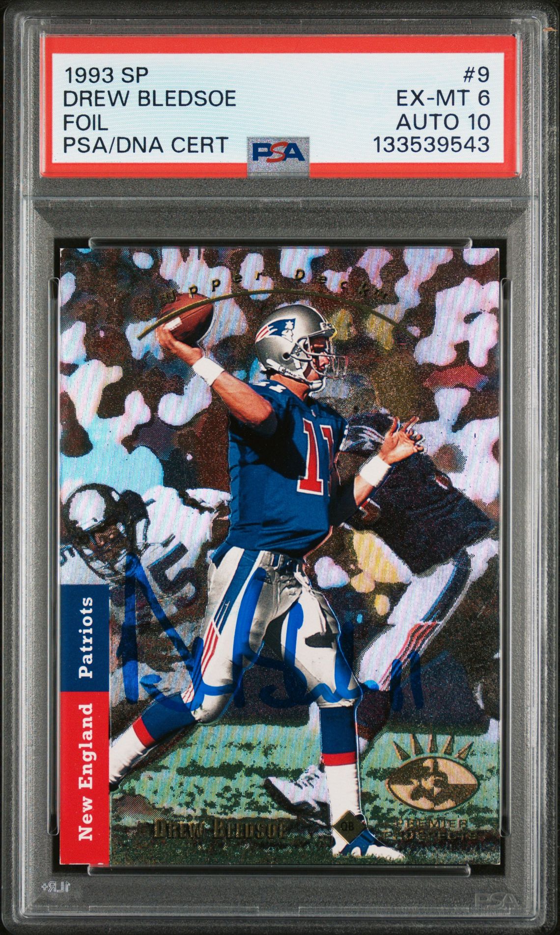 Drew Bledsoe 1993 SP Foil Signed Football Rookie Card #9 Graded PSA 6 Auto 10 Cert #133539543