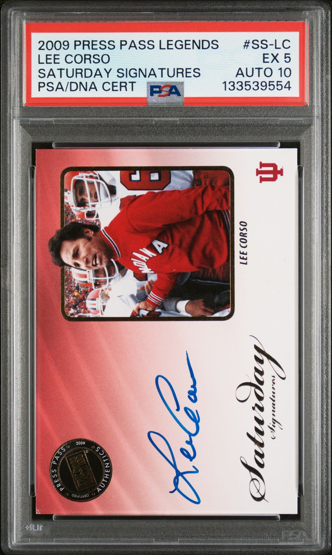 Lee Corso 2009 Press Pass Legends Saturday Signatures Signed Football Card #SS-LC Graded PSA 5 Auto 10 Cert #133539554