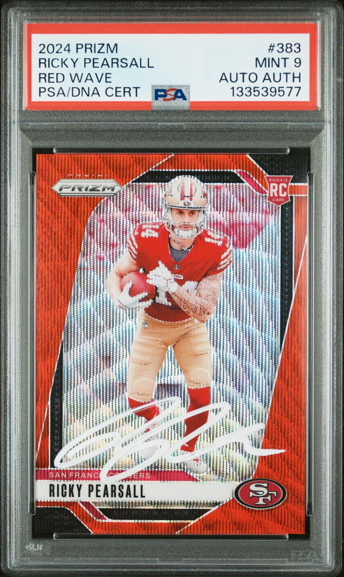 Ricky Pearsall 2024 Panini Prizm Red Wave Signed Football Rookie Card #383 Graded PSA 9 Auto Auth 6/149 Cert #133539577