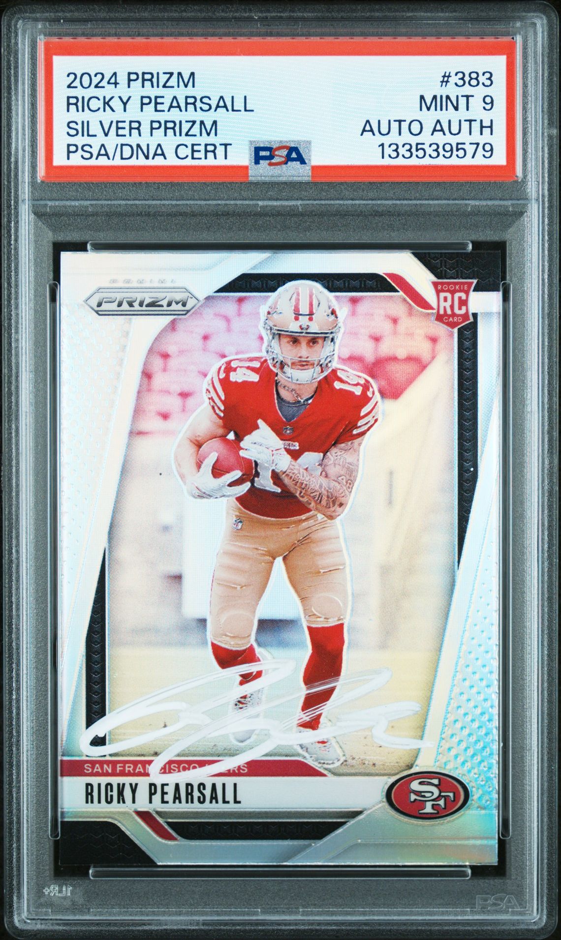 Ricky Pearsall 2024 Panini Prizm Silver Signed Football Rookie Card #383 Graded PSA 9 Auto Auth Cert #133539579
