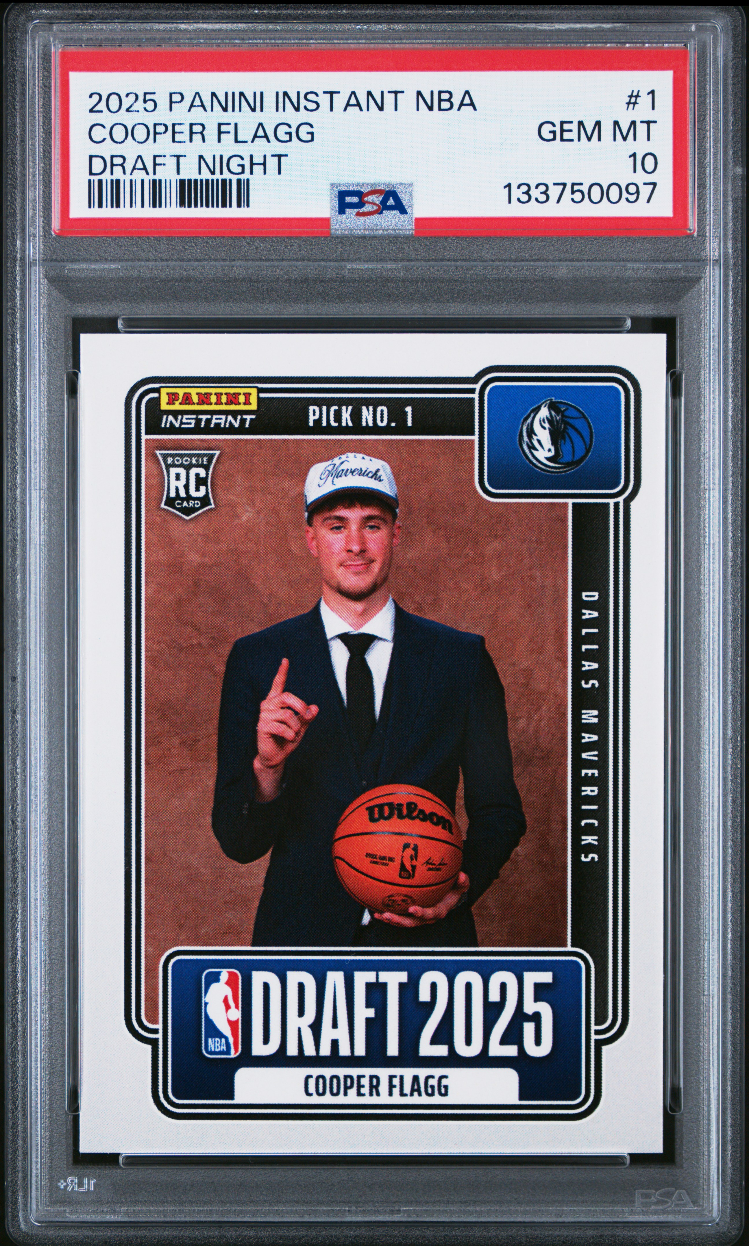 Cooper Flagg 2025 Panini Instant NBA Draft Night Basketball Rookie Card #1 Graded PSA 10 Cert #133750097