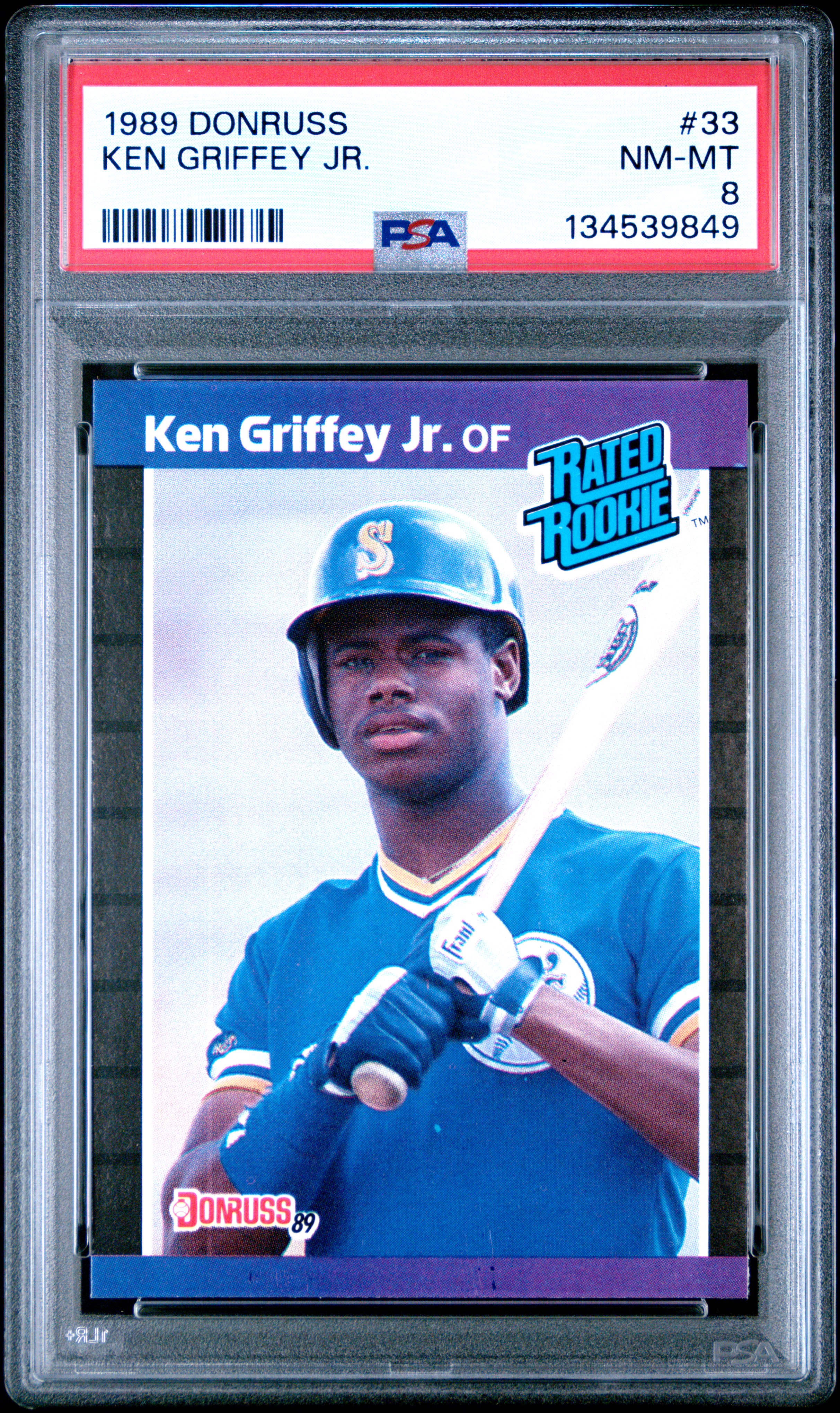 Ken Griffey Jr. 1989 Donruss Rated Rookie Seattle Mariners Baseball RC Rookie Card #33 Graded PSA 8 Cert #134539849