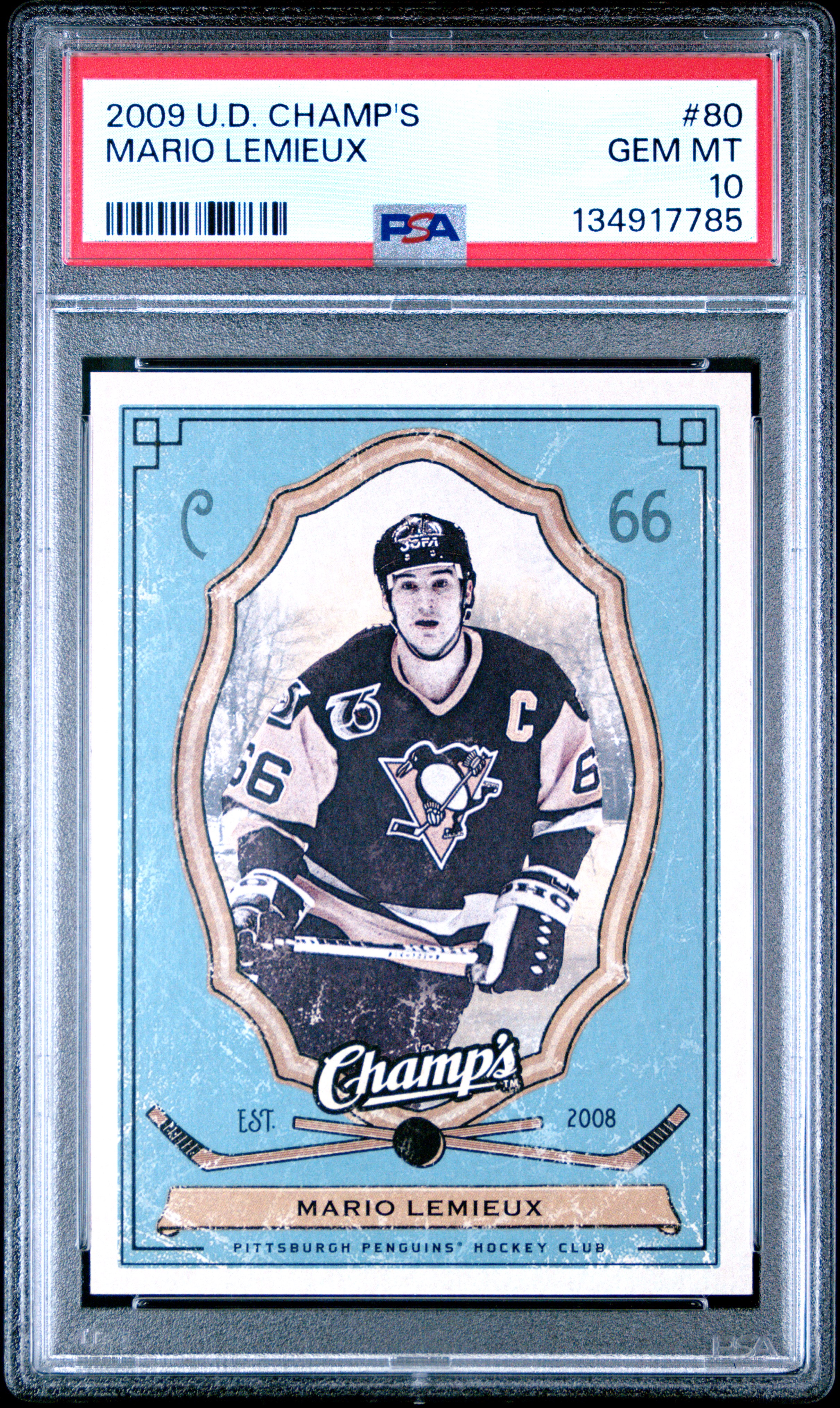 Mario Lemieux 2009 Upper Deck Champs Hockey Card #80 Graded PSA 10 Cert #134917785