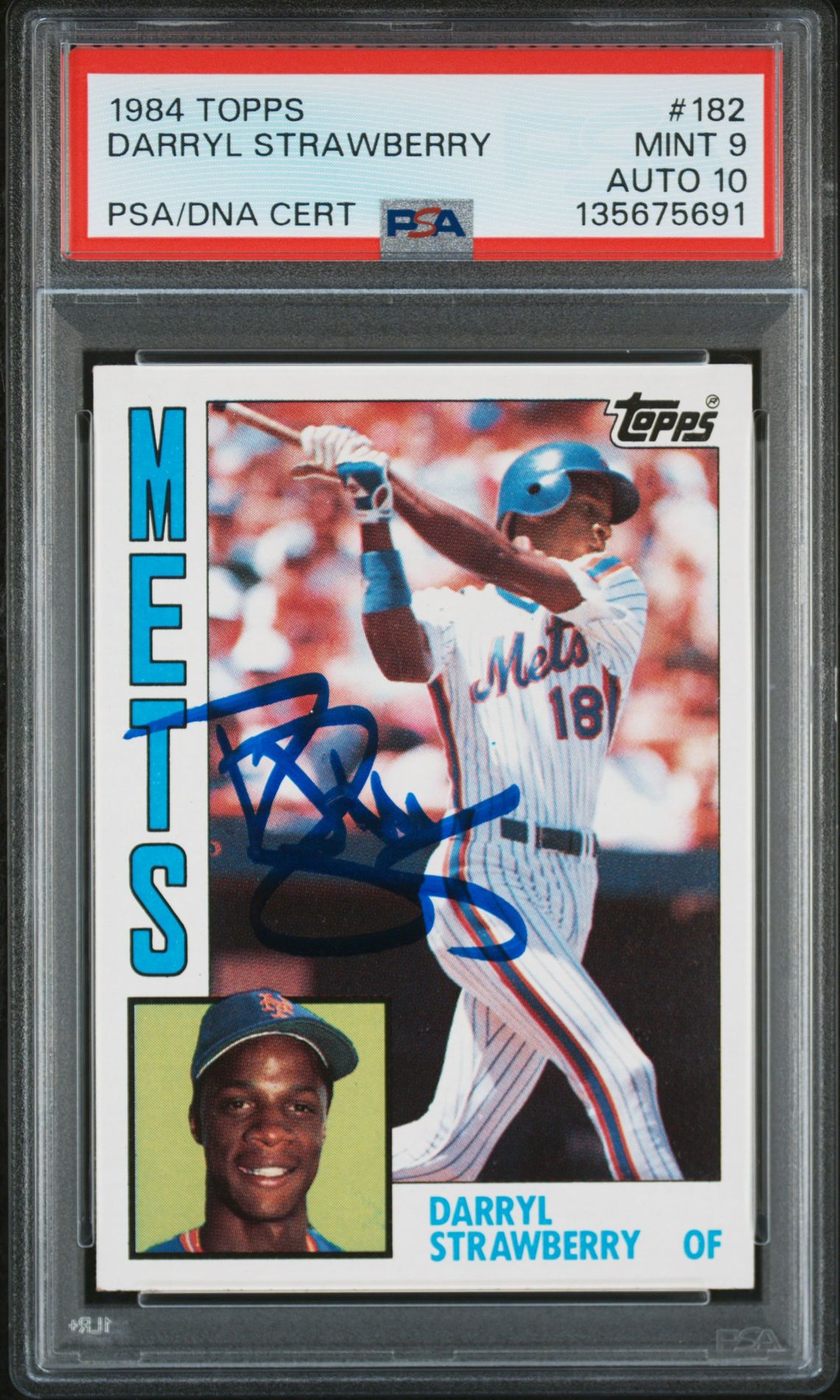 Darryl Strawberry 1984 Topps Signed Baseball Rookie Card #182 Graded PSA 9 Auto 10 Cert #135675691