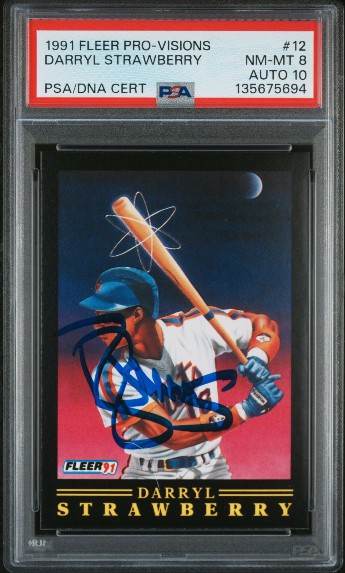 Darryl Strawberry 1991 Fleer Pro-Visions Signed Baseball Card #12 Graded PSA 8 Auto 10 Cert #135675694