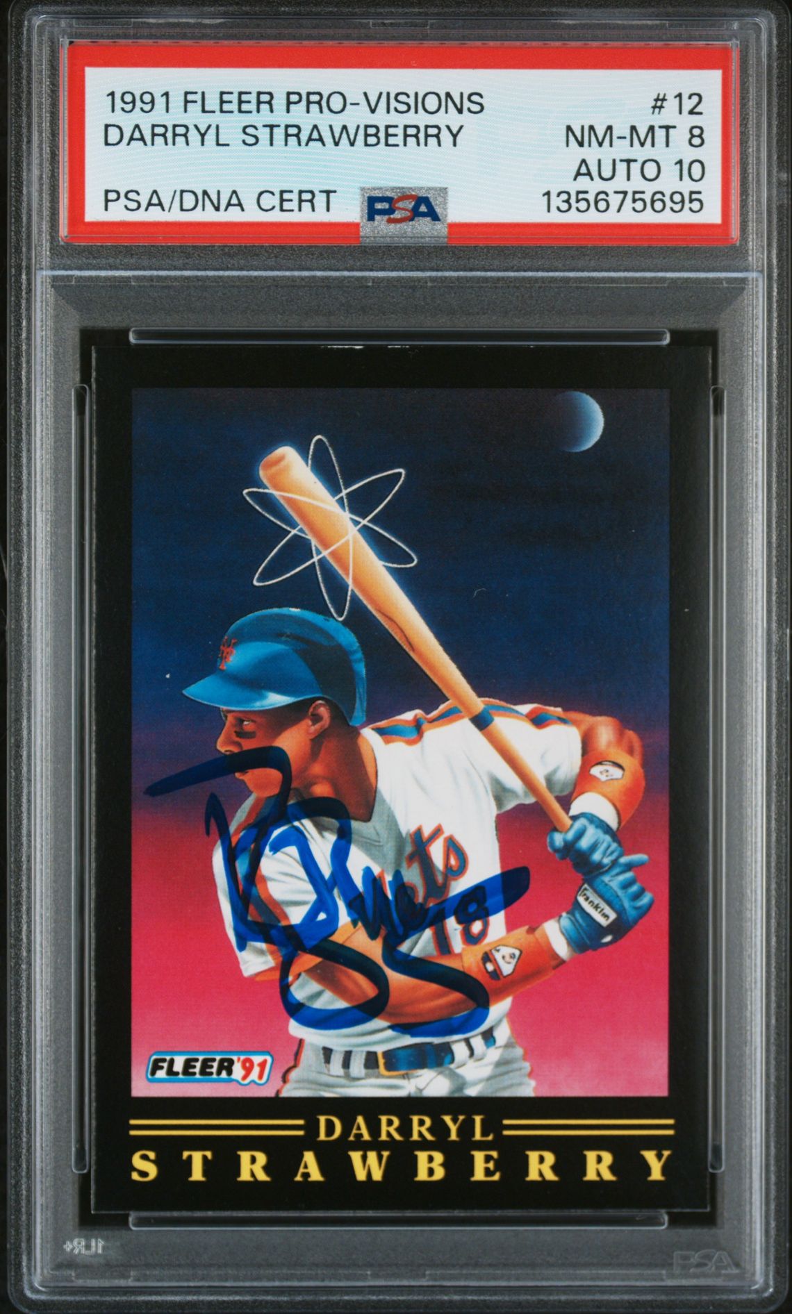 Darryl Strawberry 1991 Fleer Pro-Visions Signed Baseball Card #12 Graded PSA 8 Auto 10 Cert #135675695