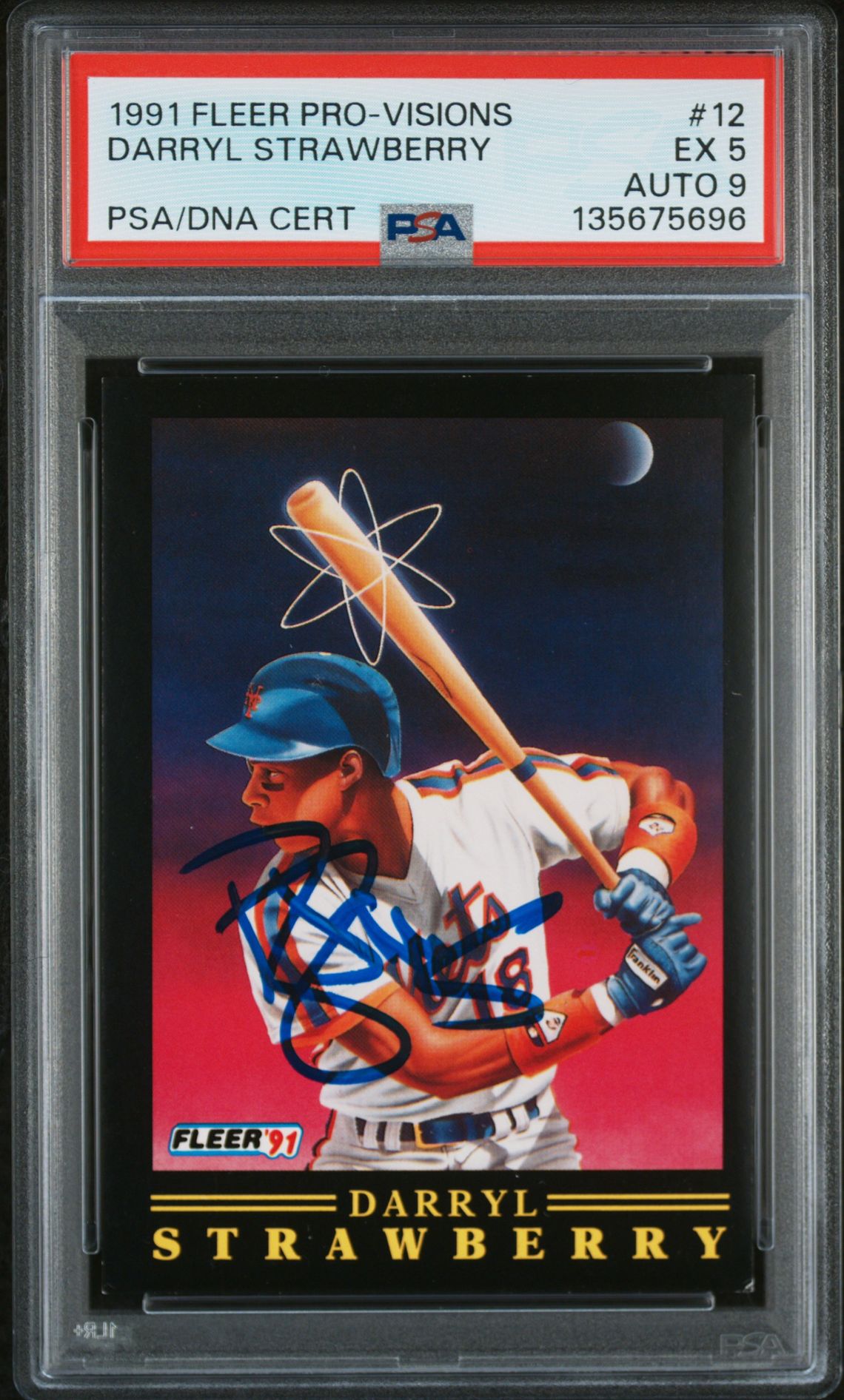 Darryl Strawberry 1991 Fleer Pro-Visions Signed Baseball Card #12 Graded PSA 5 Auto 9 Cert #135675696